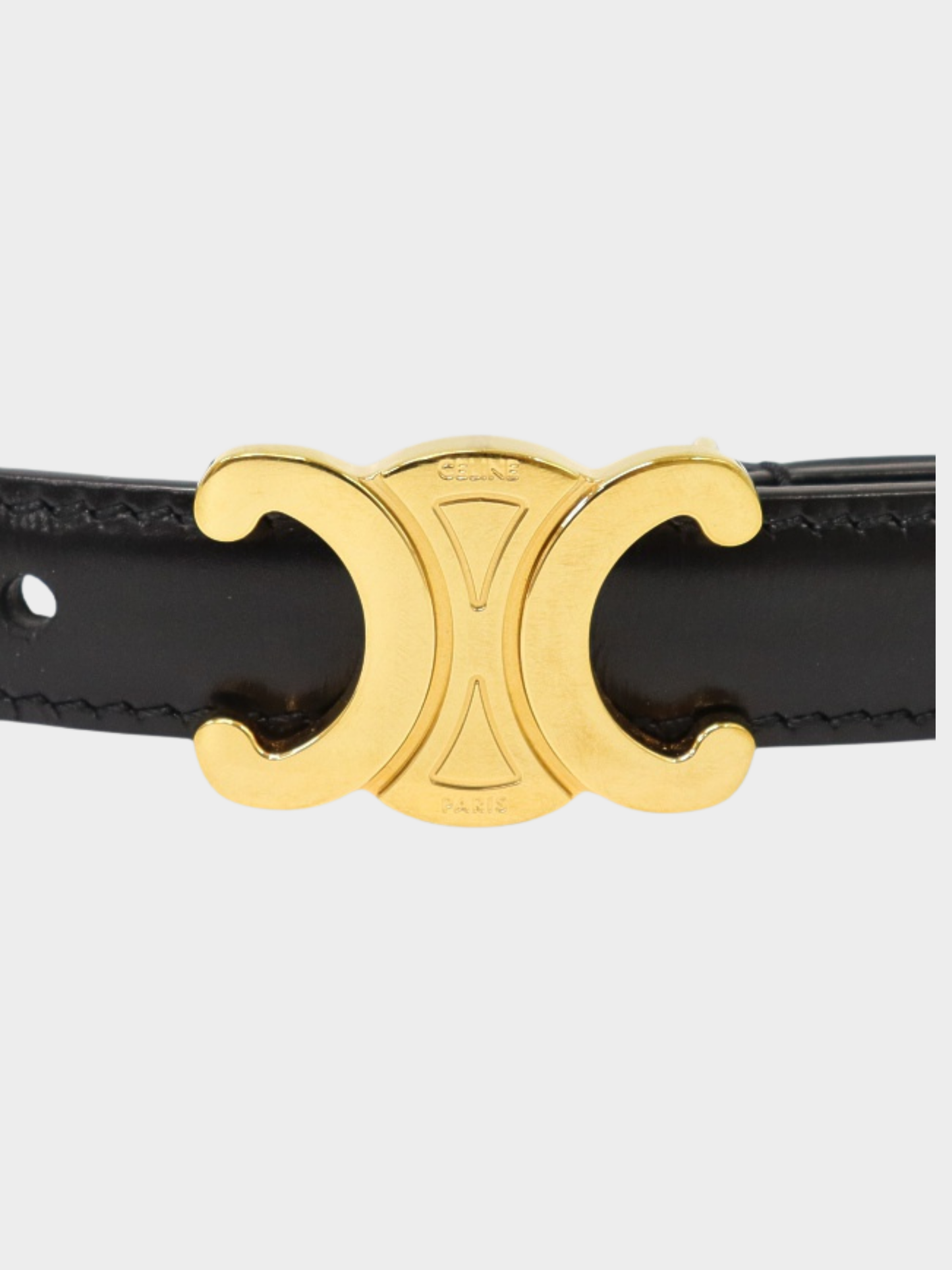 Celine 2020s Black Leather Gold Triomphe Belt
