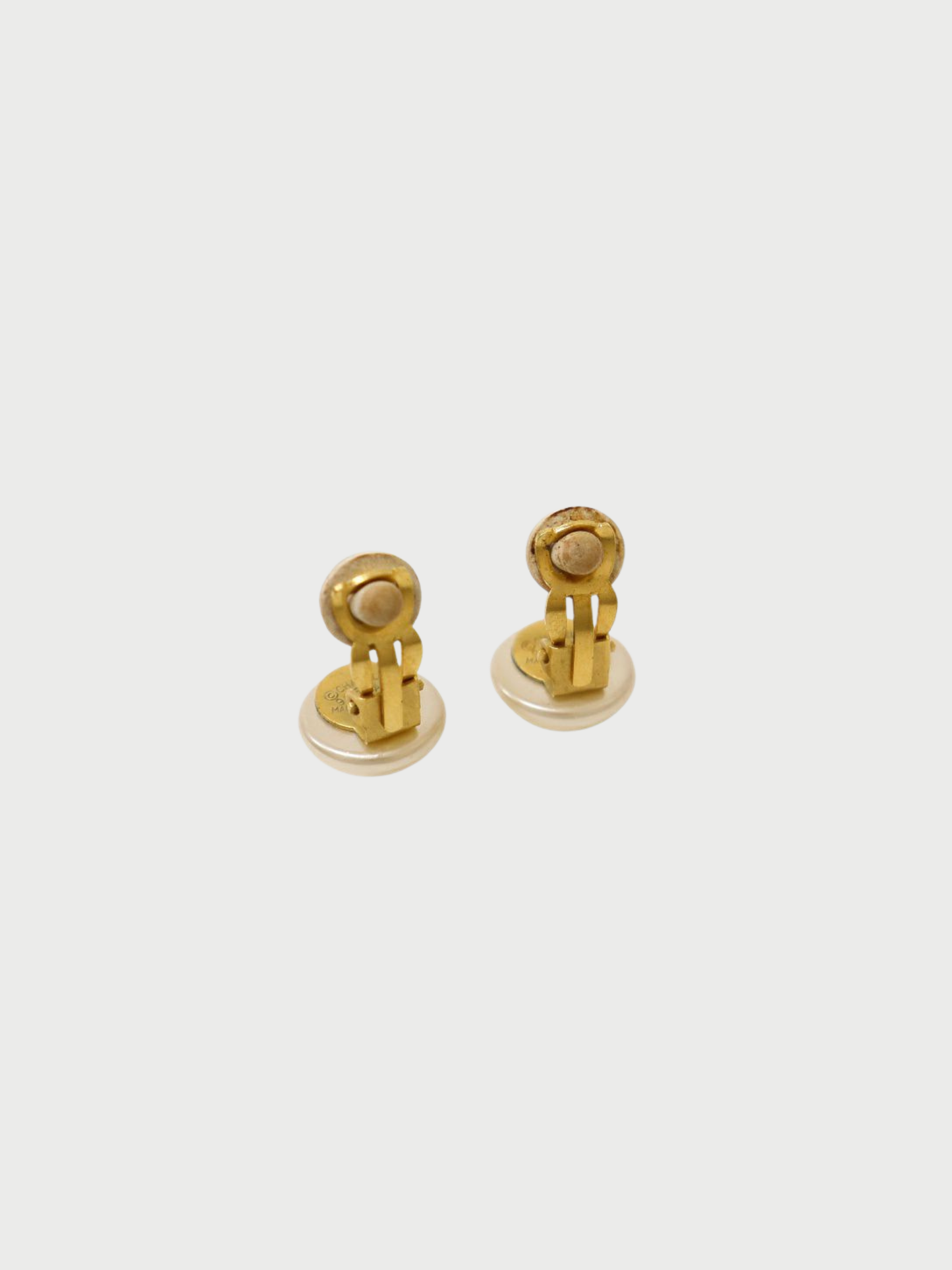 Chanel 1990s Gold Plated Metal Pearl COCO Earrings