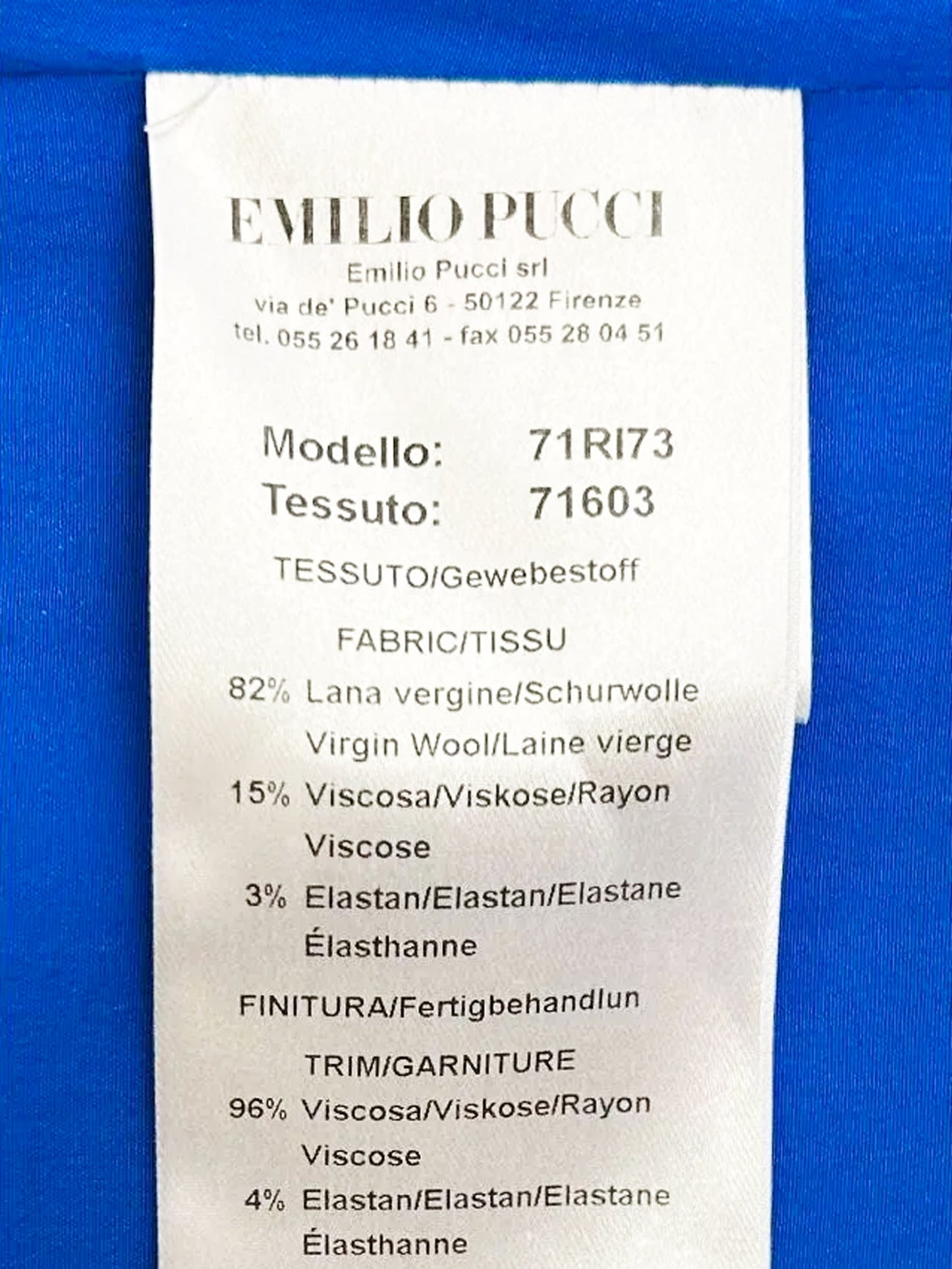 Emilio Pucci 2000s Blue Wool Dress with Printed Hem