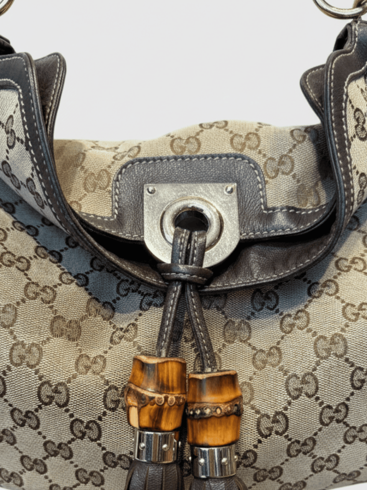 Gucci 2000s Brown GG Canvas Bamboo Tassel Indy Bag