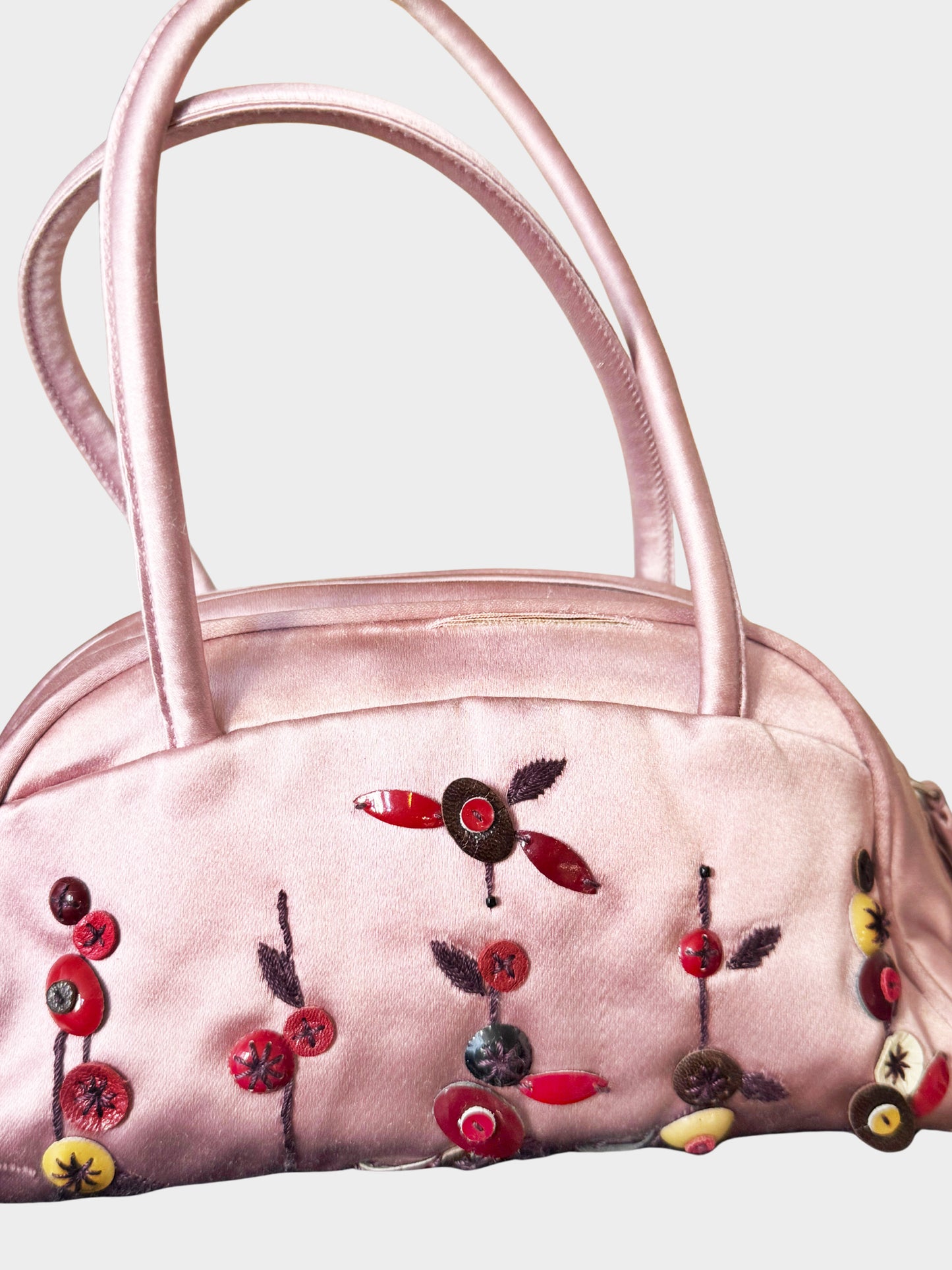 Prada 2000s Lilac Satin Embroidered Mini Bowler Bag