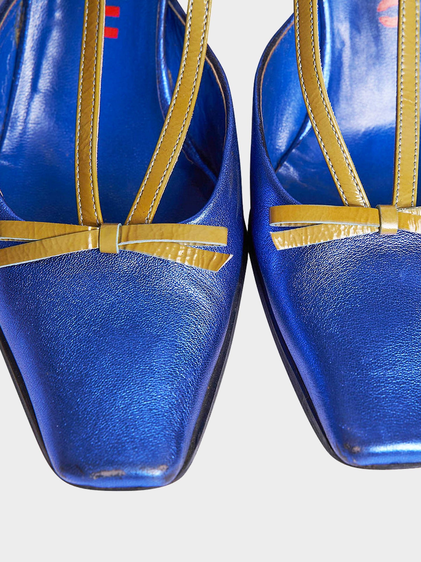 Miu Miu SS 2000 Metallic Blue Platform Sandals