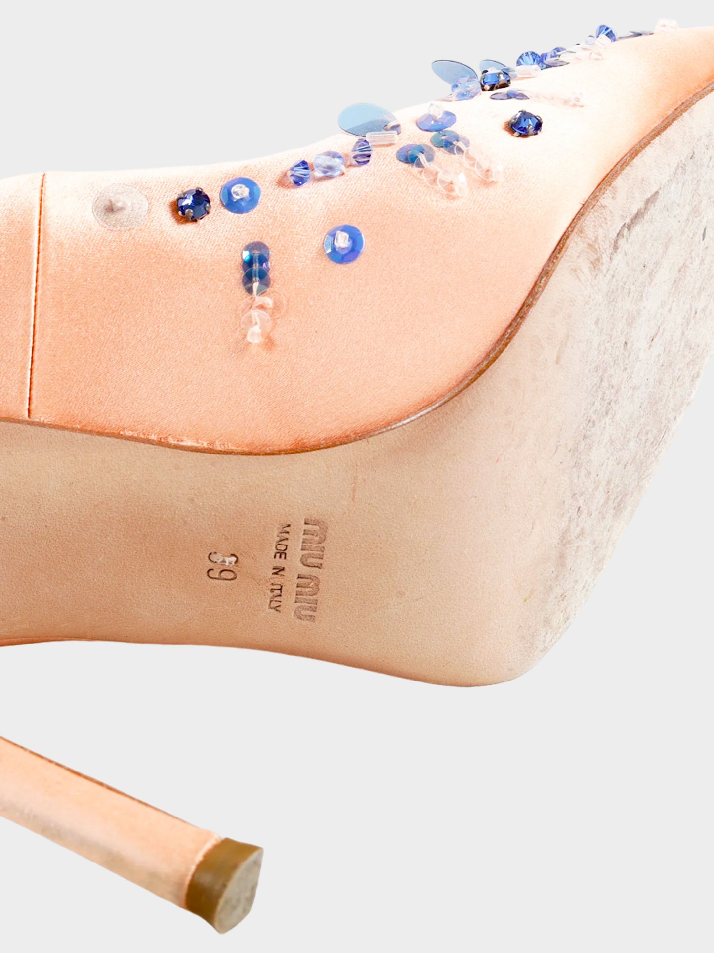 Miu Miu Resort 2014 Pink Satin Sequin Embellished Heels