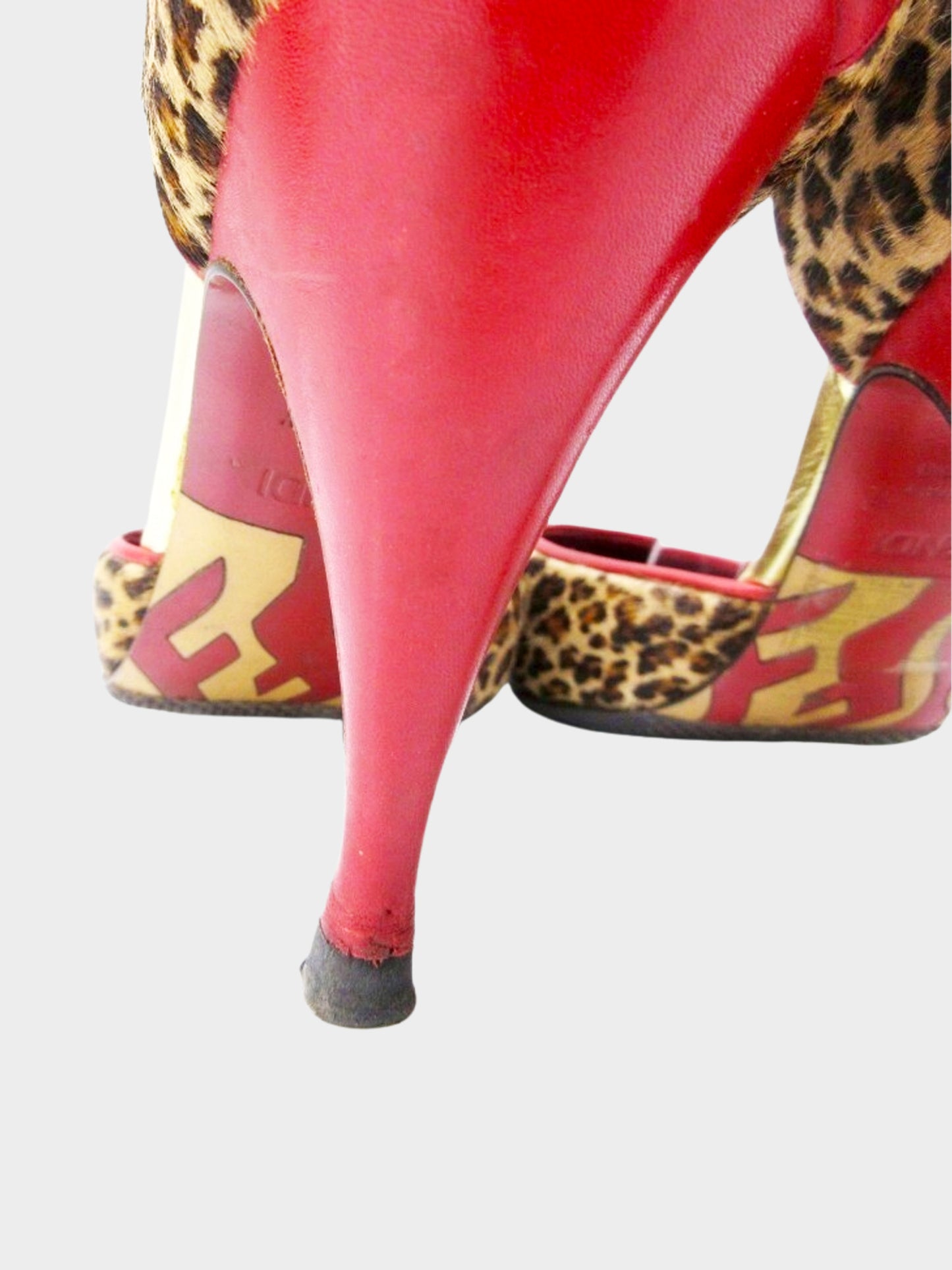 Fendi 2000s Leopard Print and Red Leather Ponyhair Heels