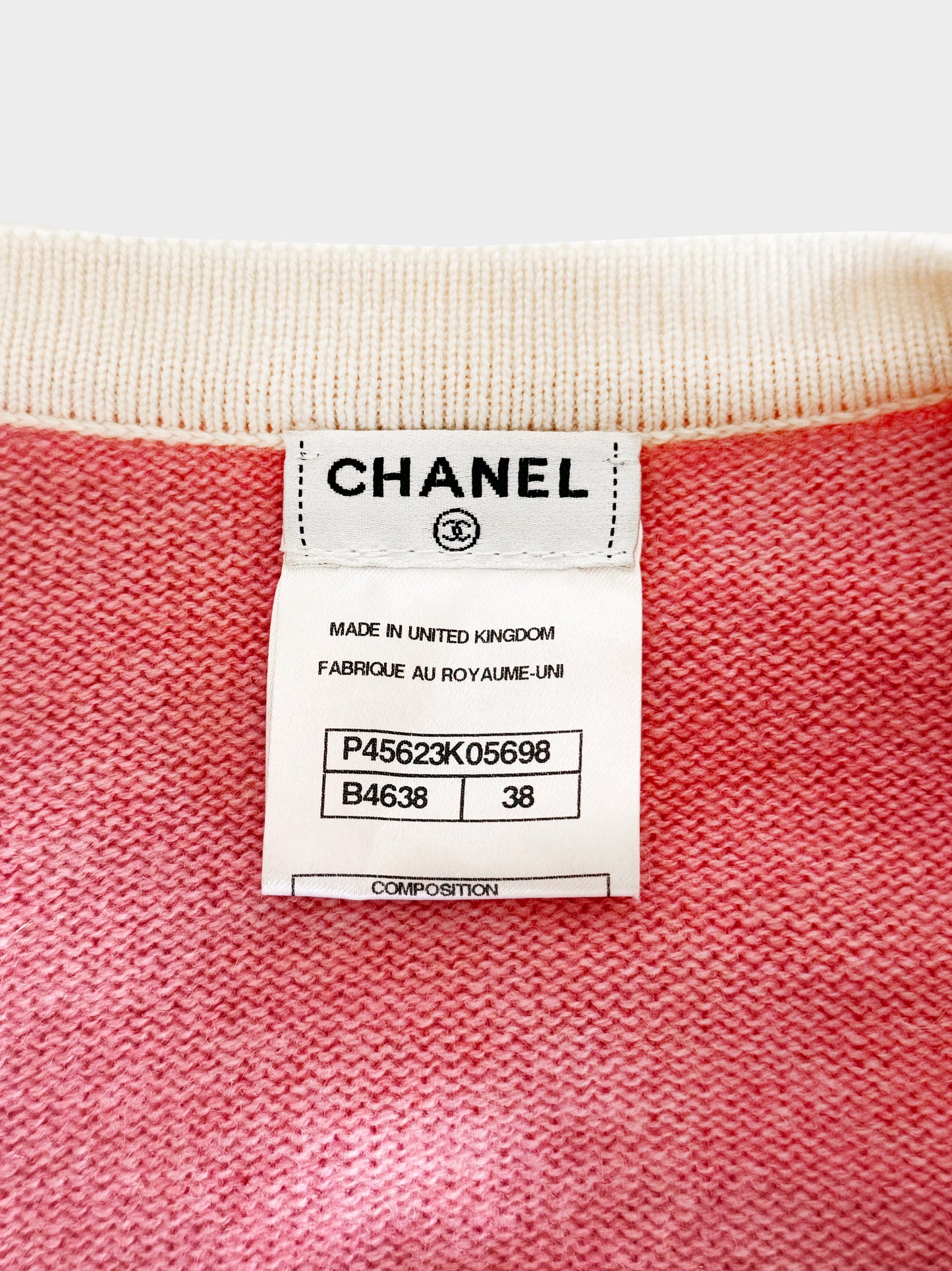 Chanel 2013 Pink and White Cashmere Cardigan