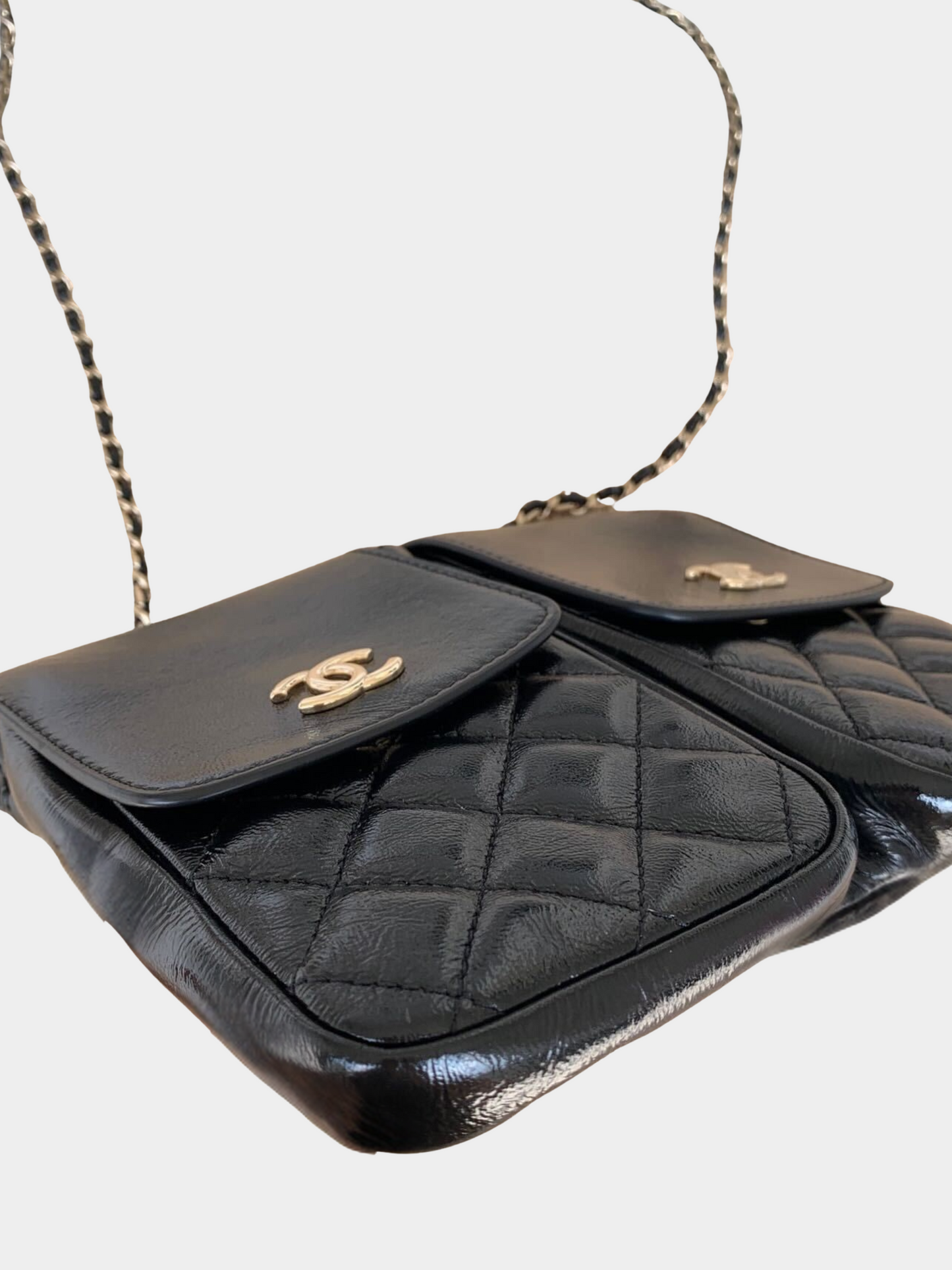 Chanel 2020s Black CC Double Pocket Flap Crossbody Bag