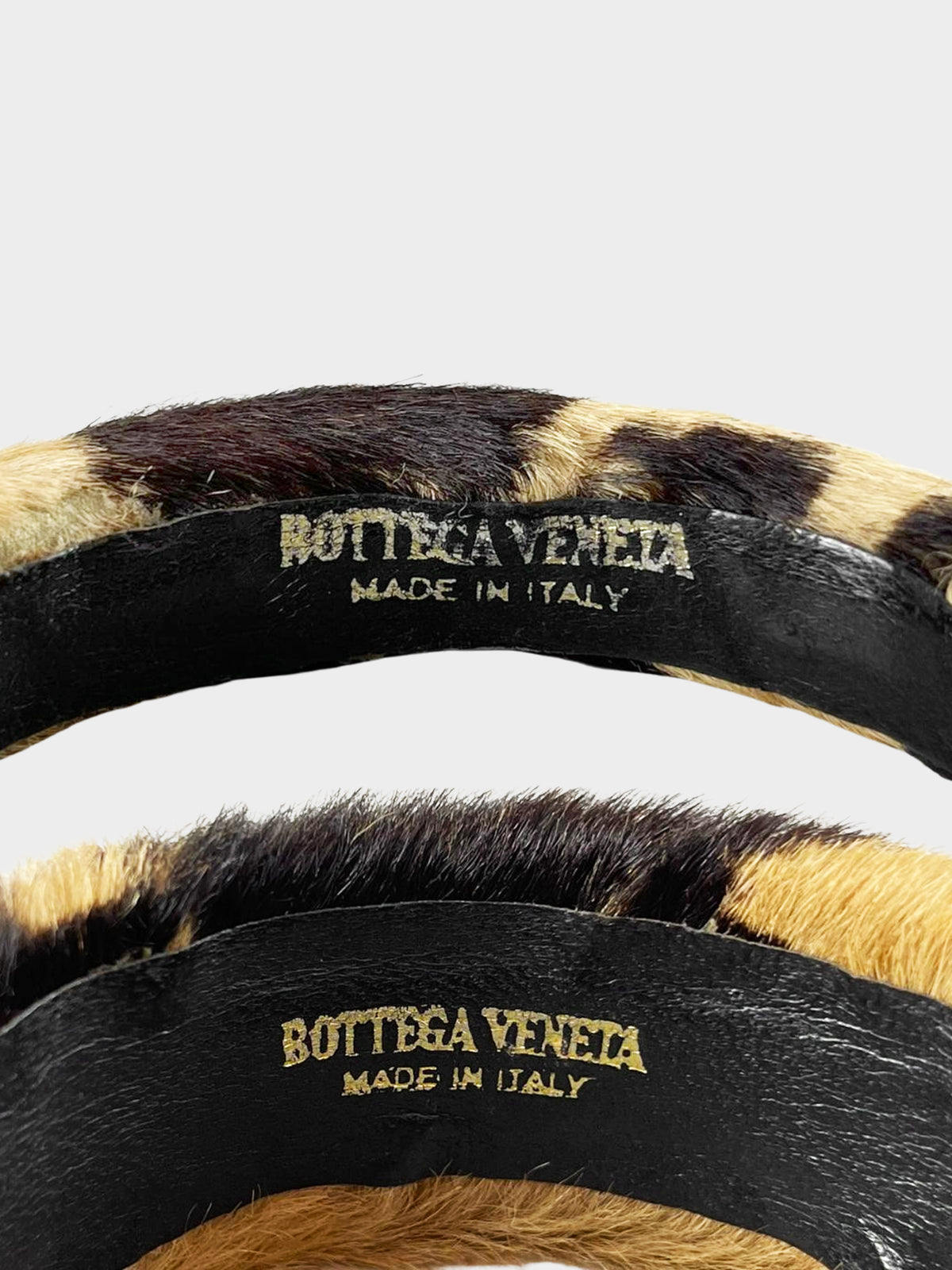Bottega Veneta 2000s Rare Pony Hair Leather and Fur Bangle Cuff Set
