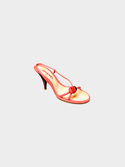 Chanel 2000s Red Slingback Strappy Ladybug Heel