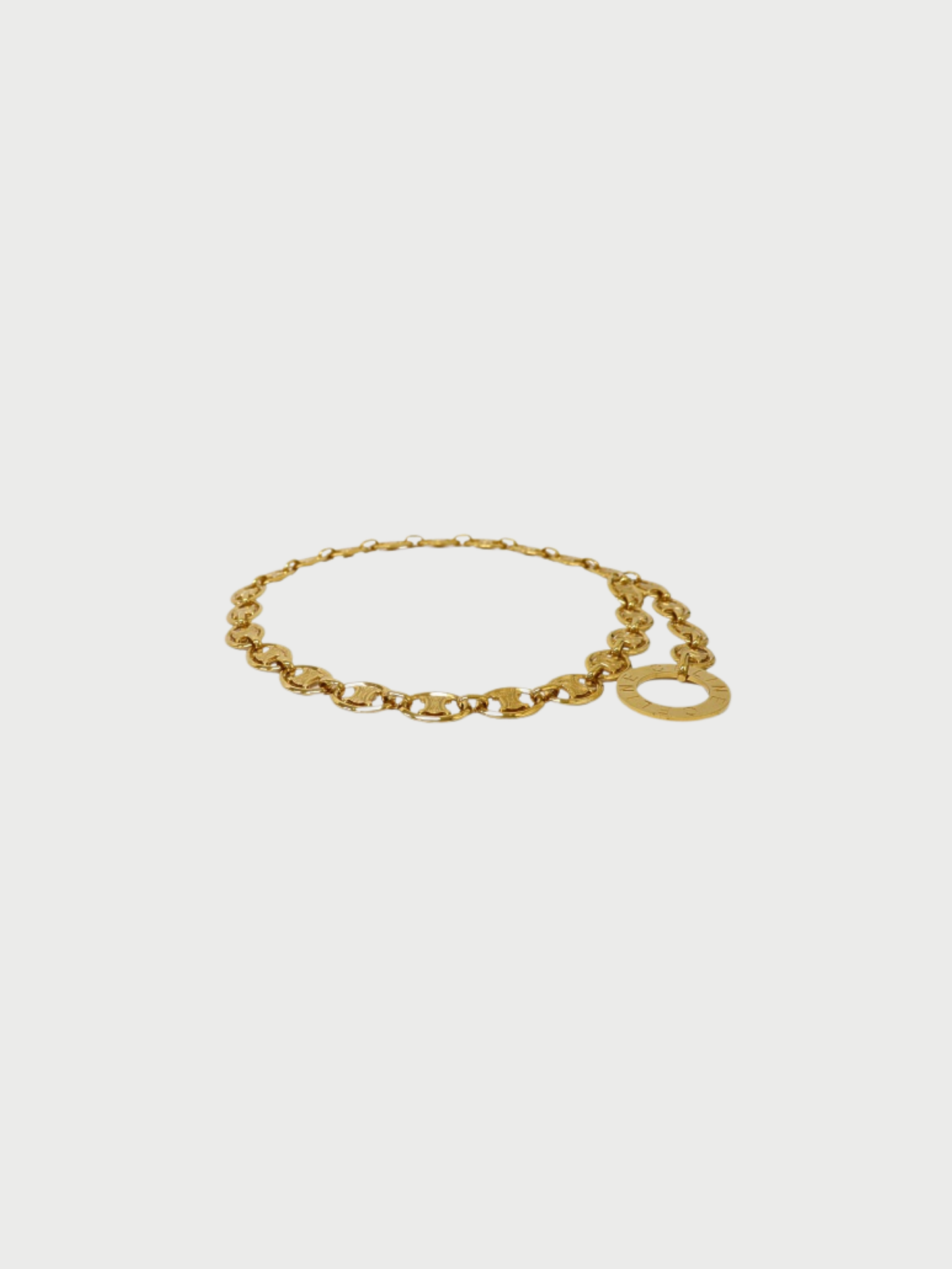 Celine 1990s Gold Plated Metal Triomphe Circle Logo Chain Belt