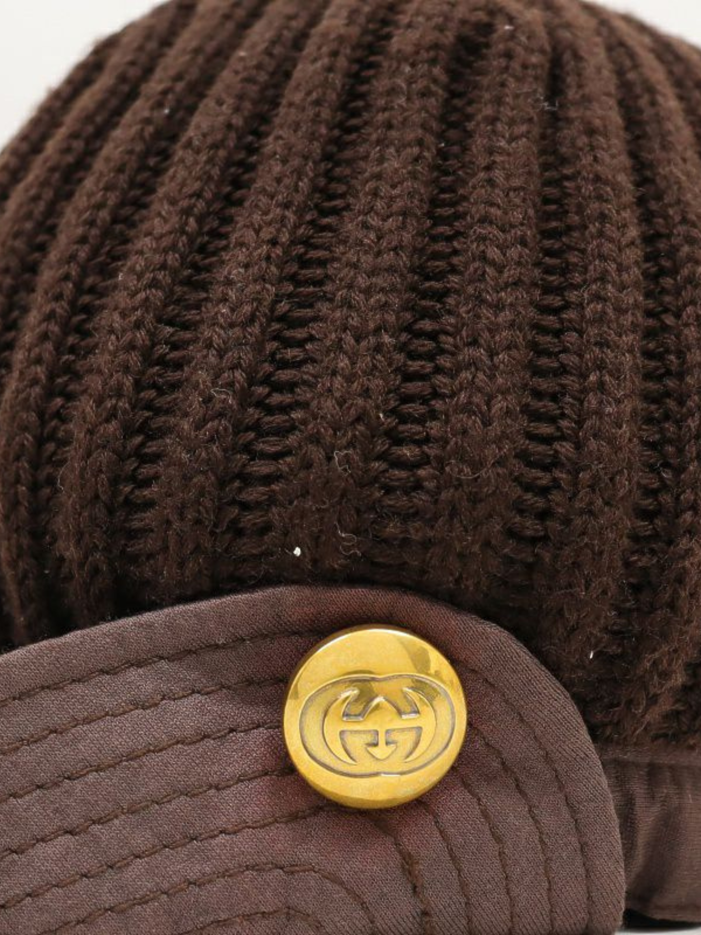 Gucci 2000s Brown Wool Logo Button Casquette Knit Hat