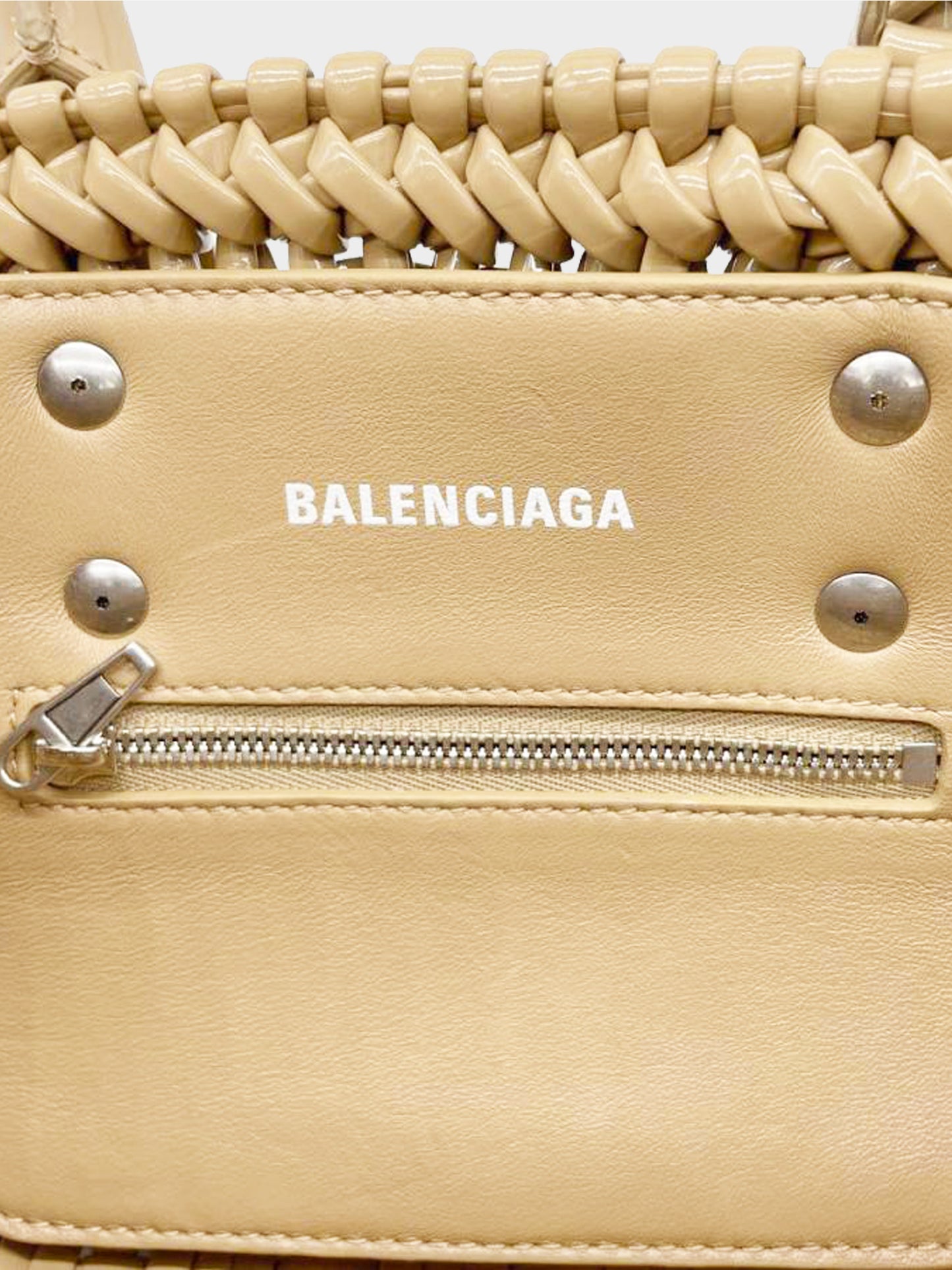 Balenciaga FW 2021 Nude Bistro Xs Woven Faux-leather Basket Bag