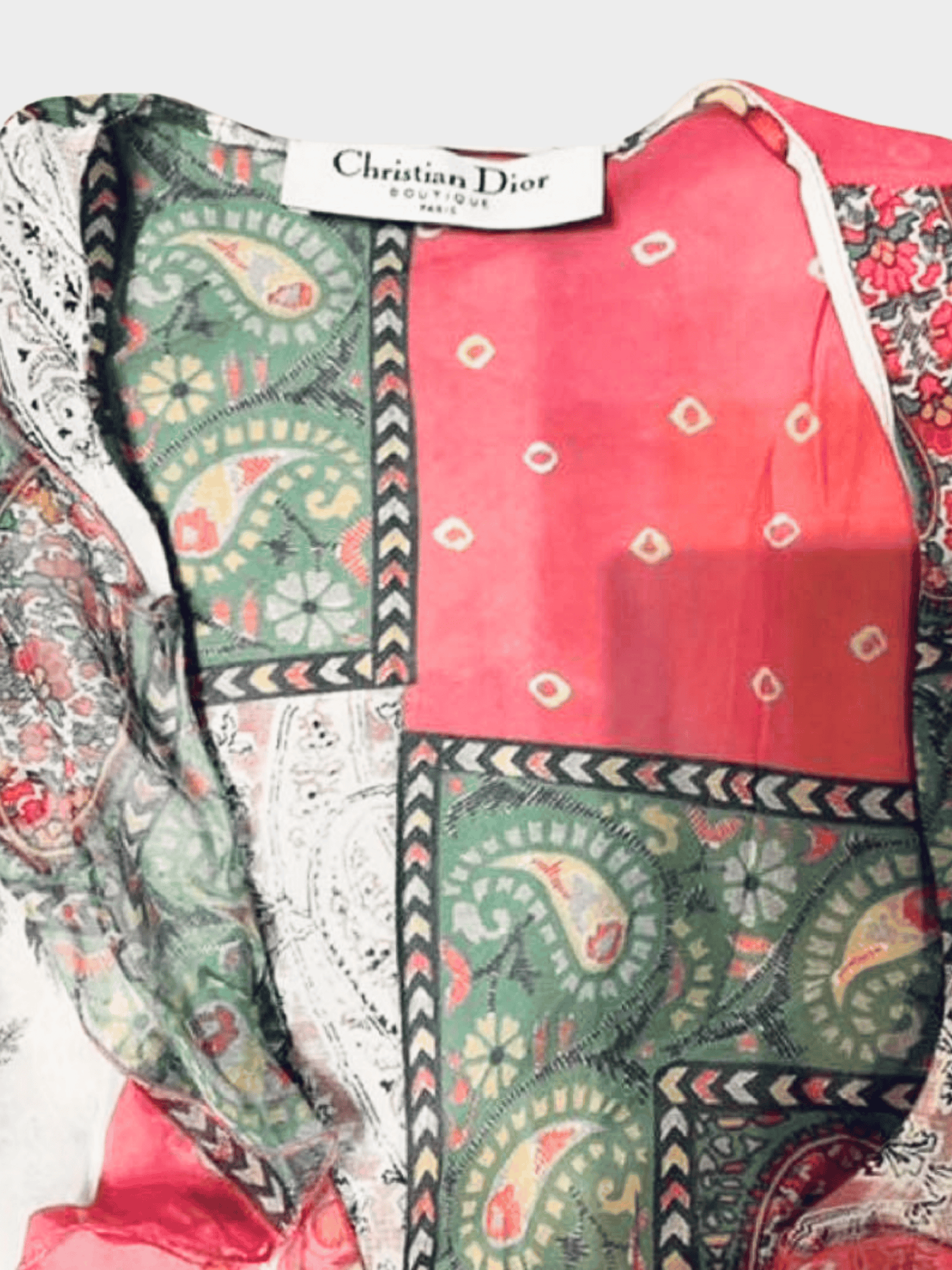 Christian Dior SS 2004 Pink and Green Silk Paisley Top