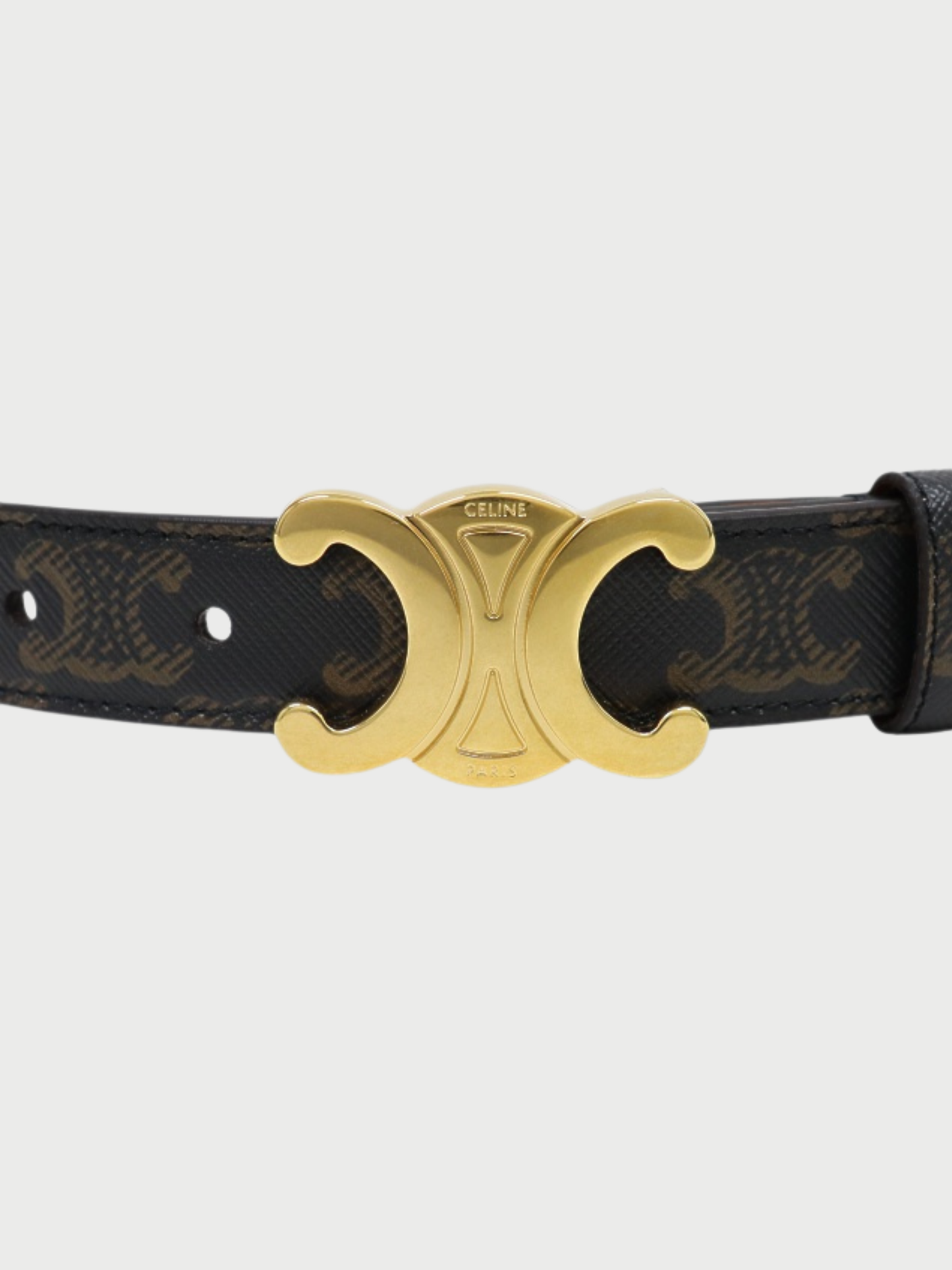 Celine 2000s Dark Brown Gold PVC Leather Triomphe Belt