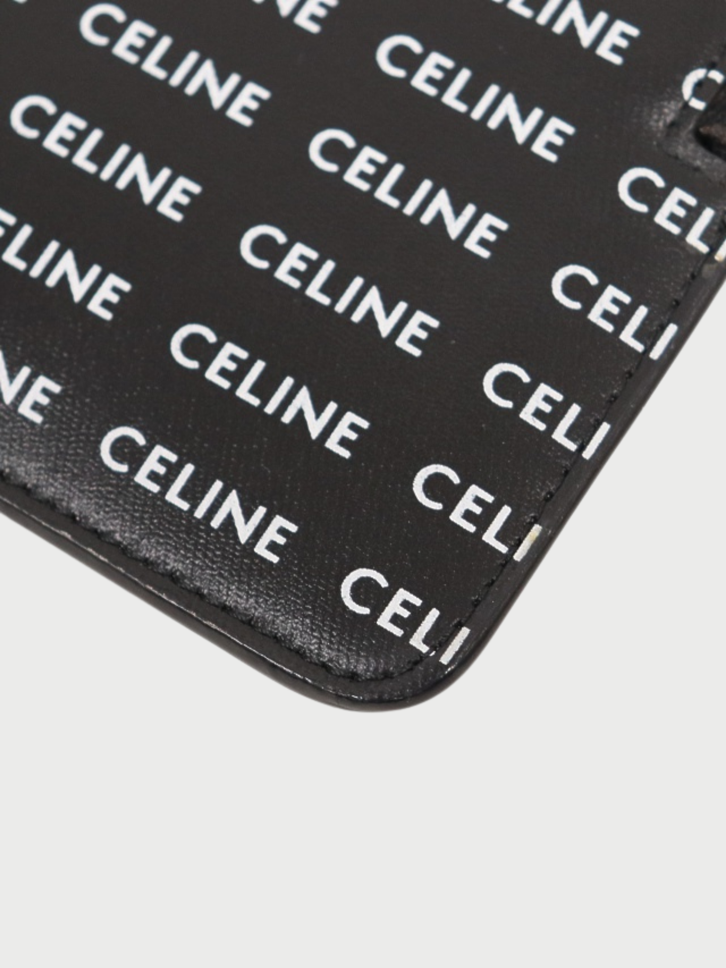 Celine 2020s Black White Leather Logo Zip Coin Case