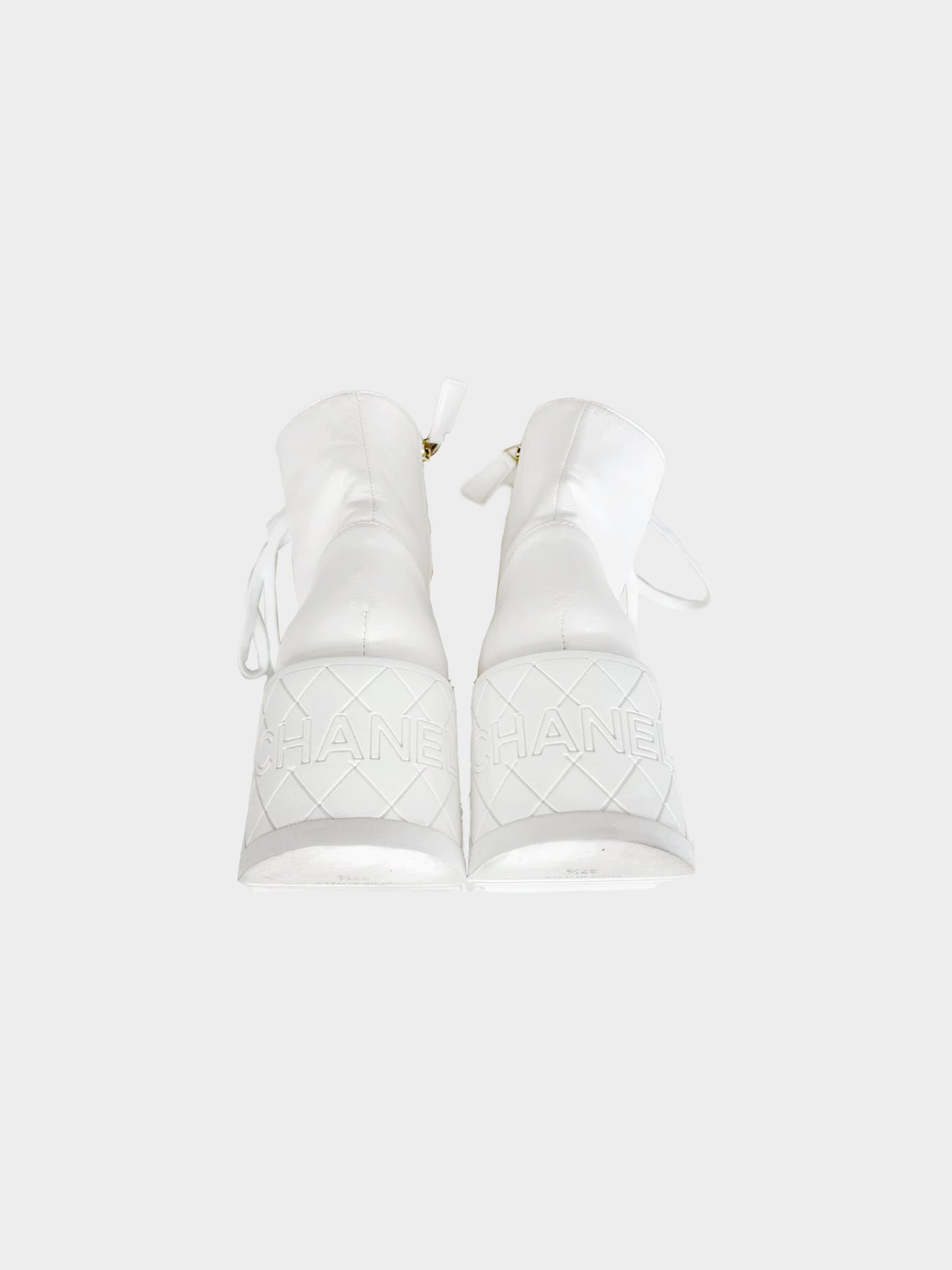 Chanel Resort 2024 White Leather Wedge Platform Combat Boots