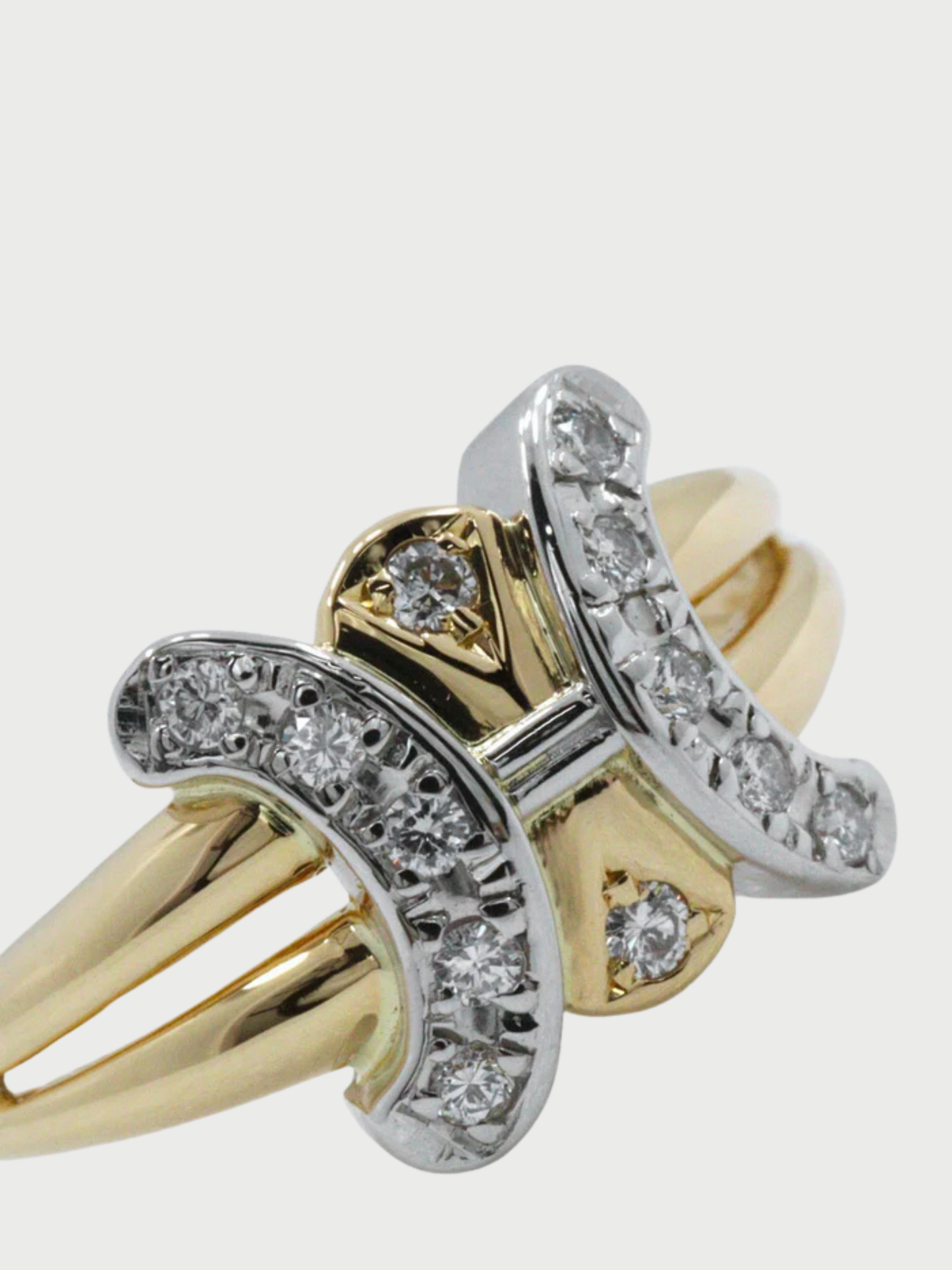 Celine 2000s Gold Platinum Diamond Macadam Ring
