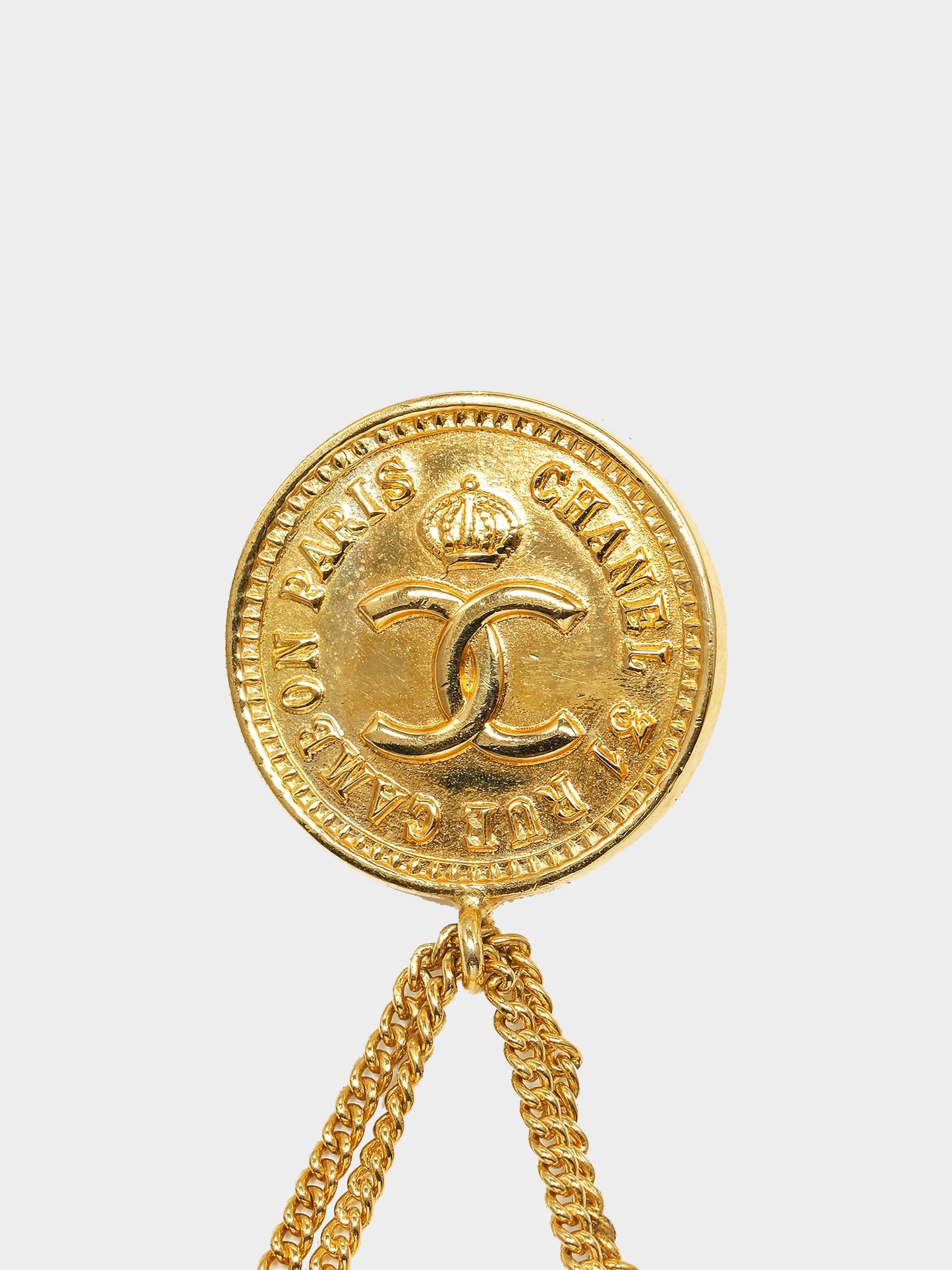 Chanel 1990s Gold CC Coin and Quilted Flap Brooch