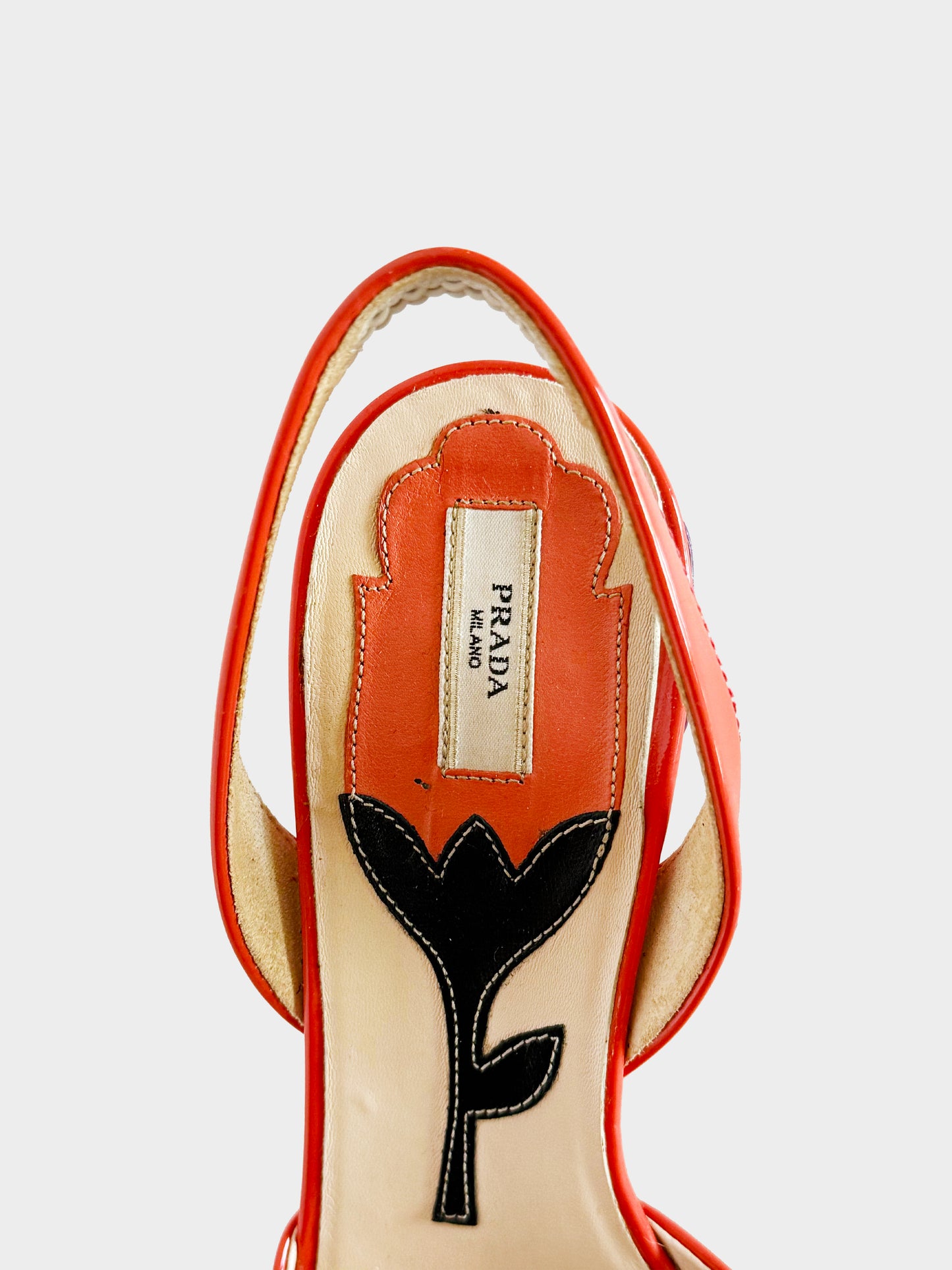 Prada SS 2008 Orange Patent Leather Peep-toe Flower Heels