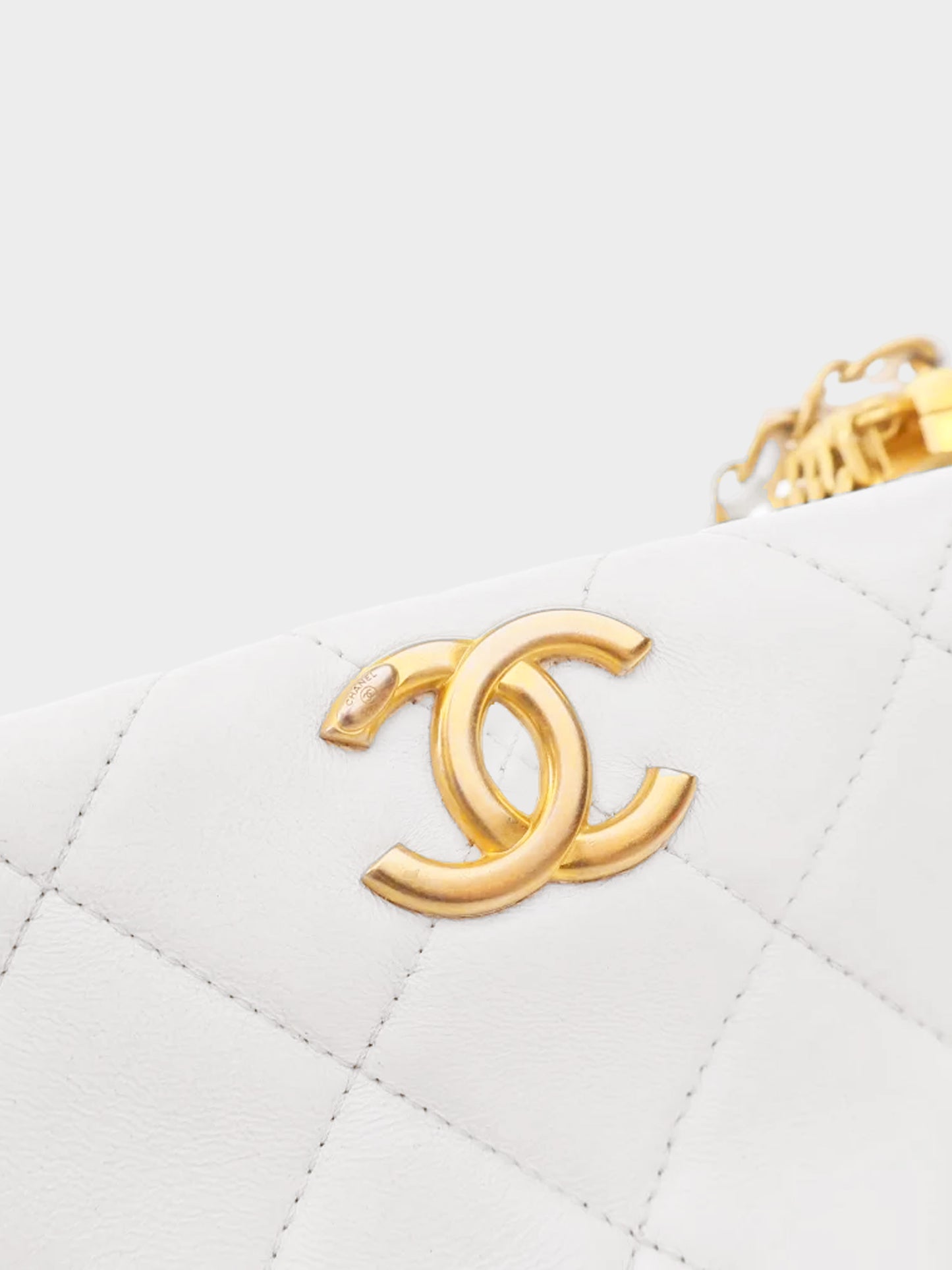 Chanel 2020s White Calfskin Seasonal Hobo Bag with CC Rhinestone Signature Chain