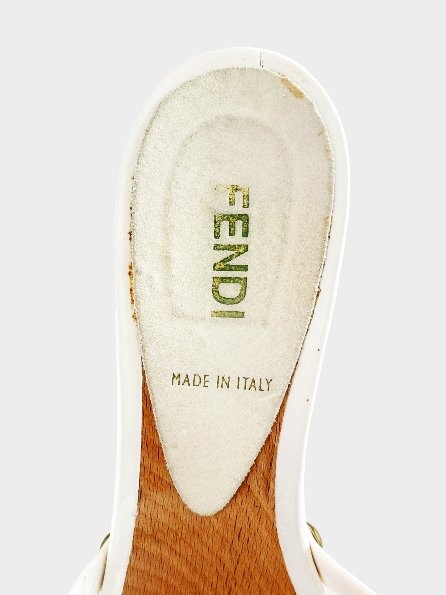 Fendi 2000s White PVC and Wood Kitten Heels