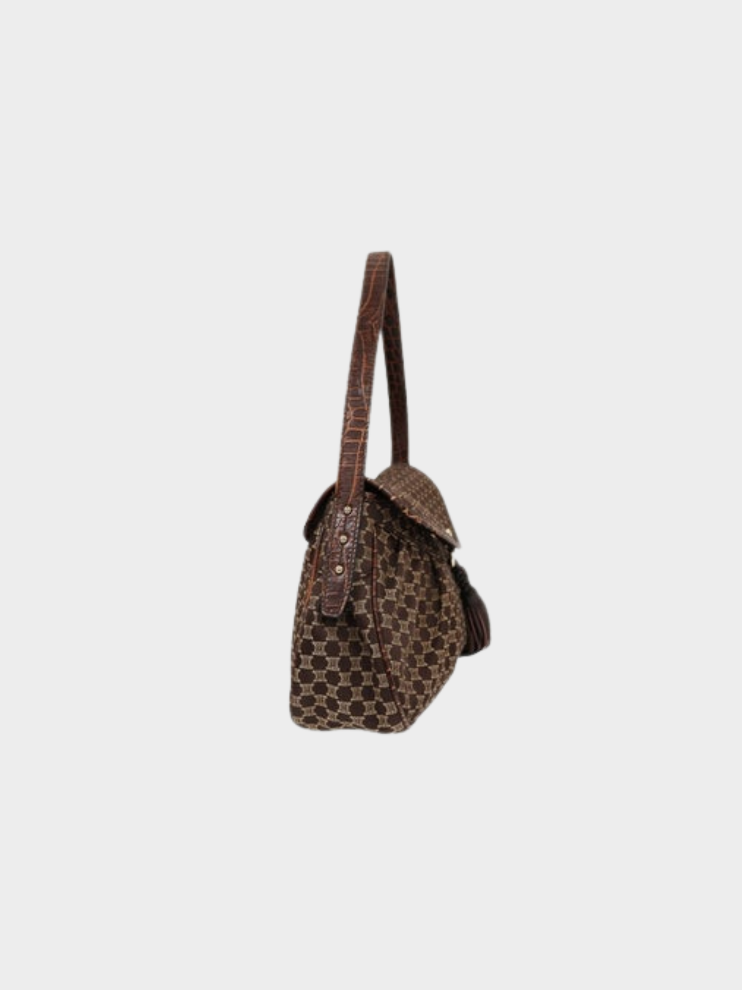 Celine 2000s Brown Macadam Tassel Canvas Leather One-Shoulder Bag