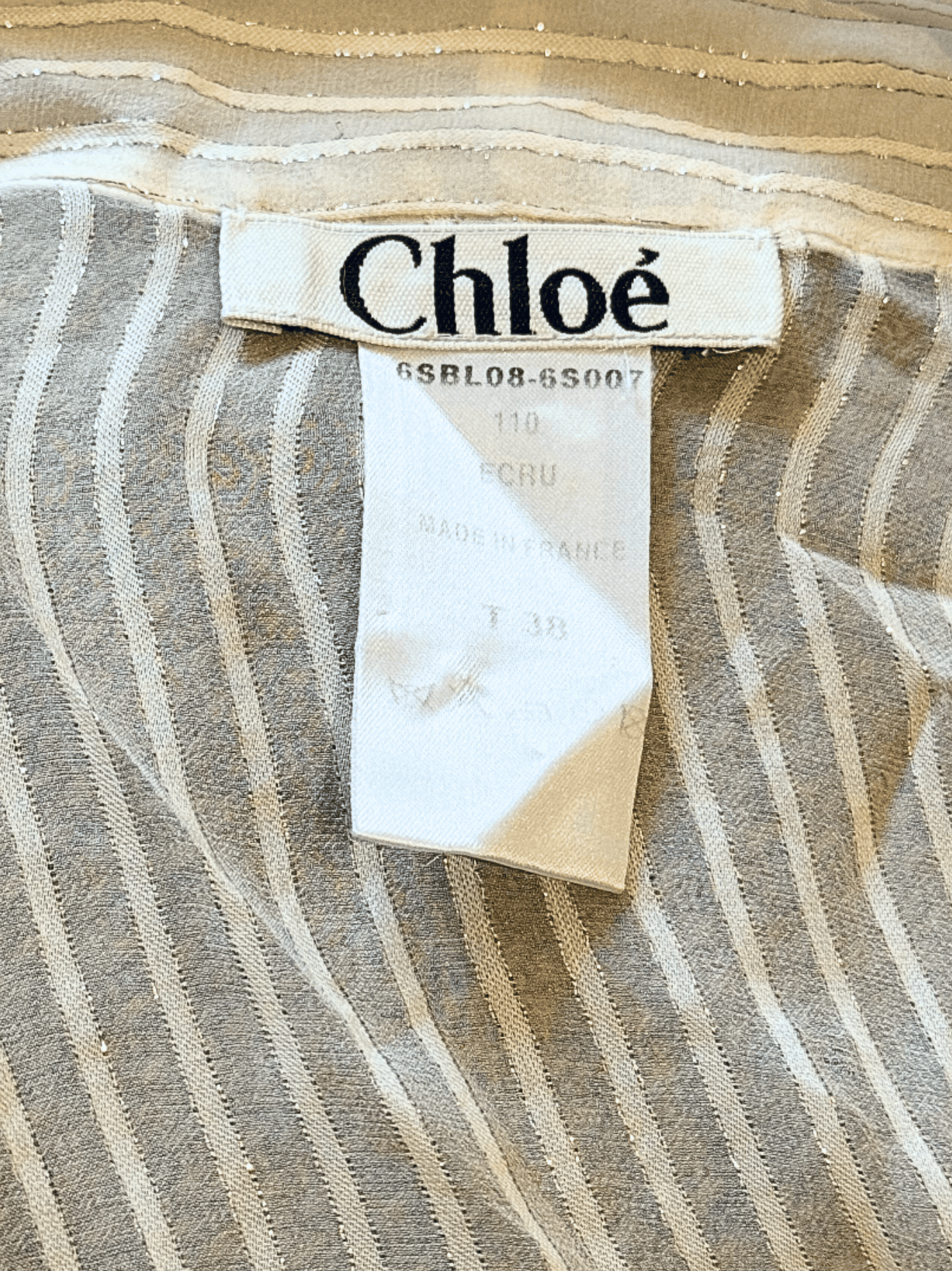 Chloe 2000s Creamy Beige Pinstripe Button Down Top