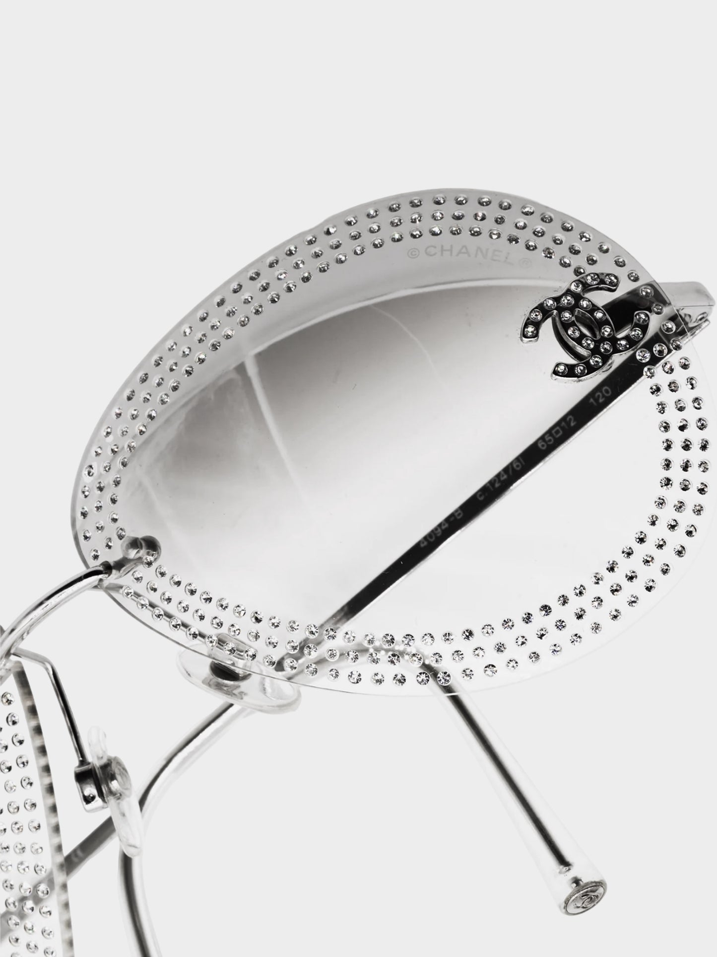 Chanel by Karl Lagerfeld 2000 Silver Rhinestone Studded Sunglasses