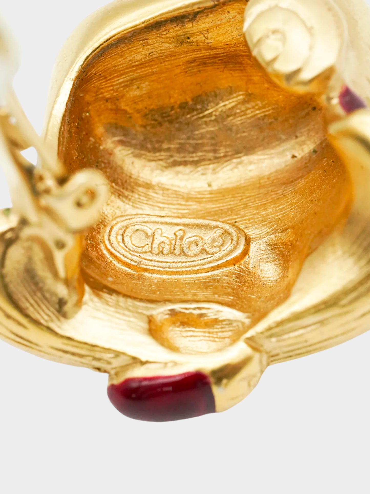 Chloé 1990s Gold Hat with Acorn Clip-On Earrings