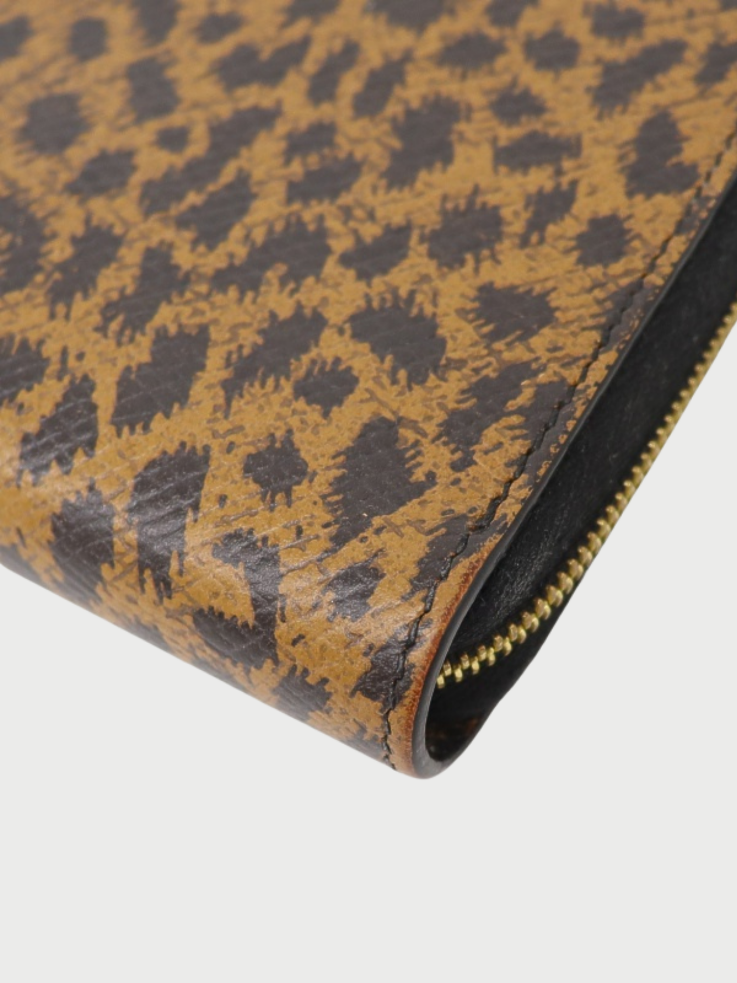 Celine 2000s Brown Black Leopard Print Leather Zip Coin Case