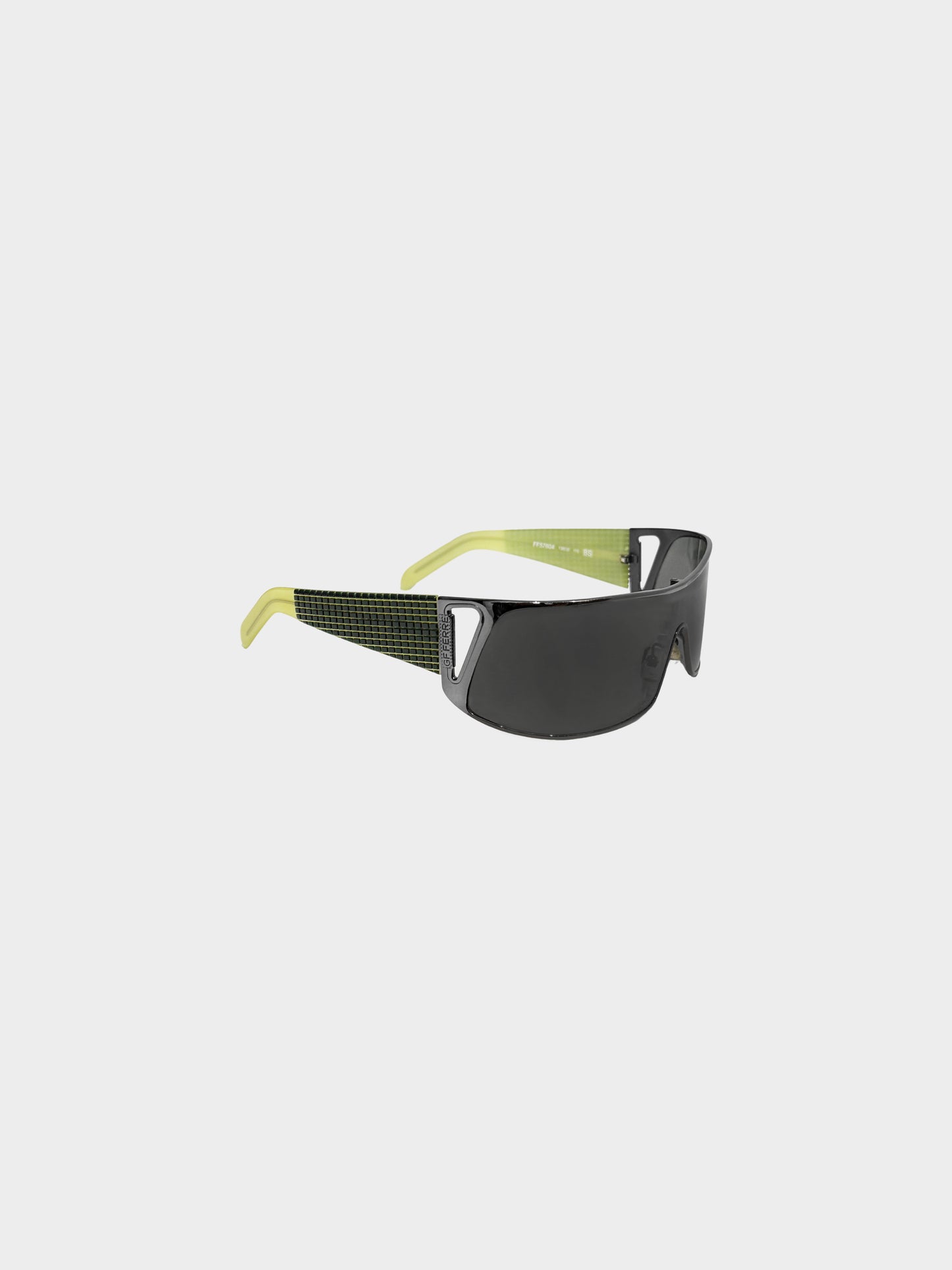 Gianfranco Ferre 2000s Gunmetal and Green Shield Sunglasses