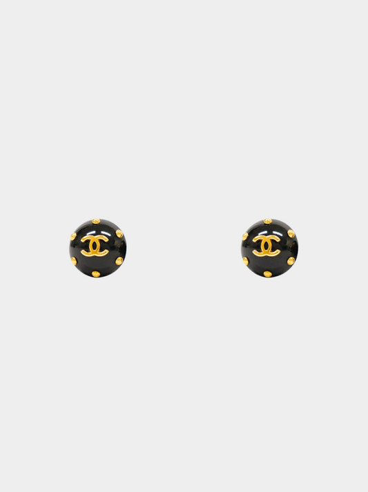 Chanel 2010s Black and Gold CC Round Clip-on Earrings