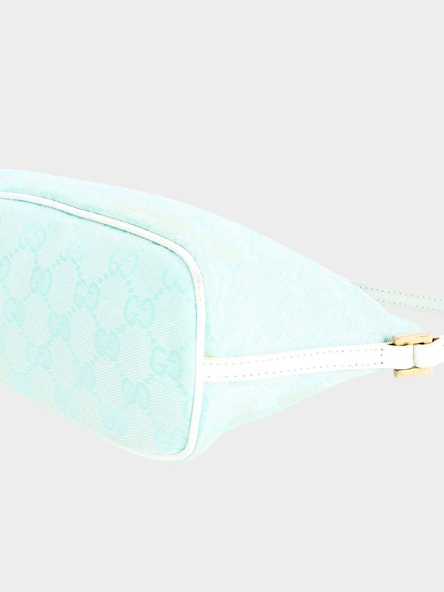 Gucci 2000s Blue and White GG Canvas and Leather Pouch