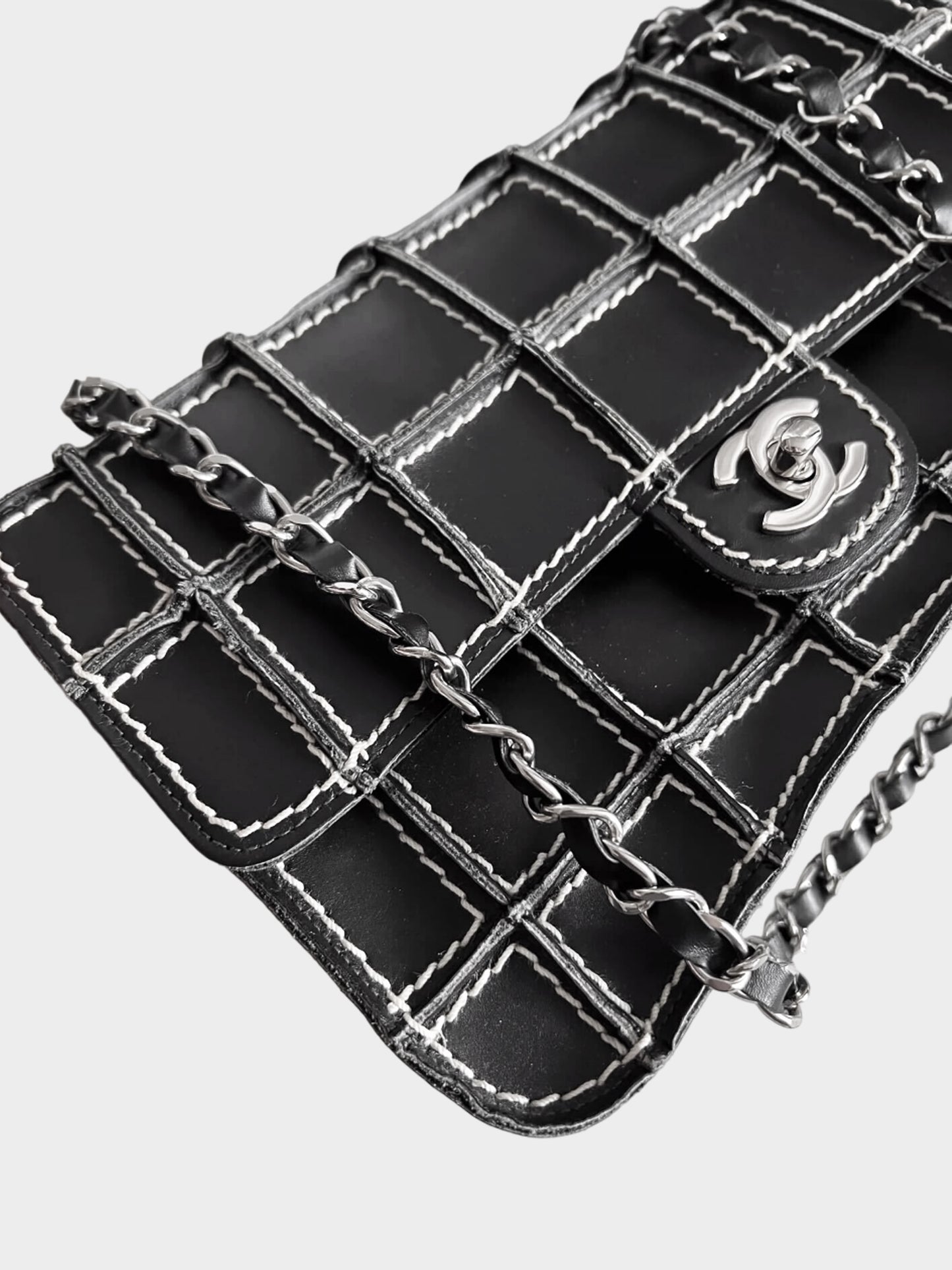 Chanel 2002-2003 Black Lambskin Square Wild Stitch Flap
