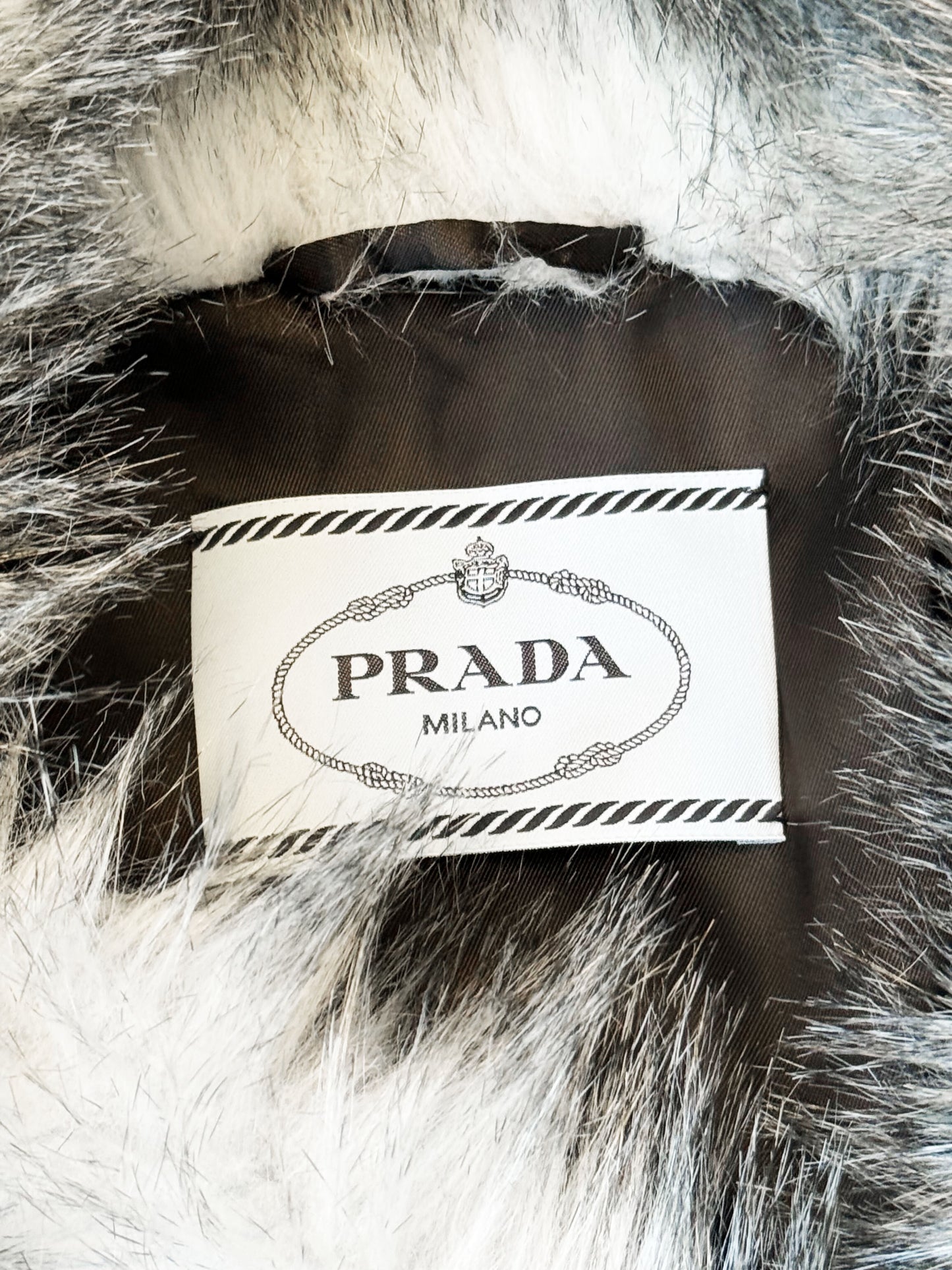 Prada FW 2021 Runway Blue and Grey Faux Fur Double-breasted Coat