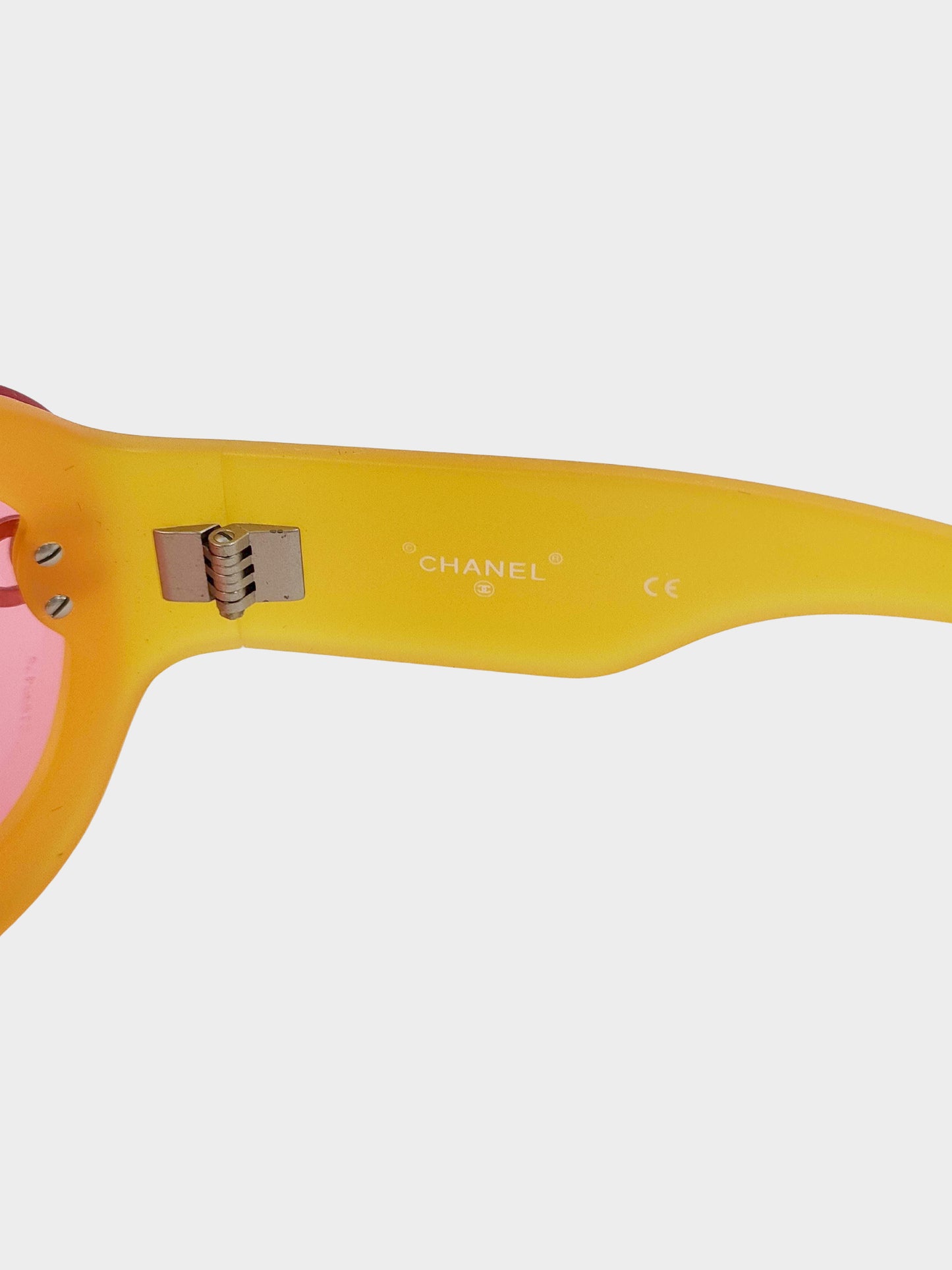 Chanel Early 2000s Pink and Yellow CC Round Sunglasses