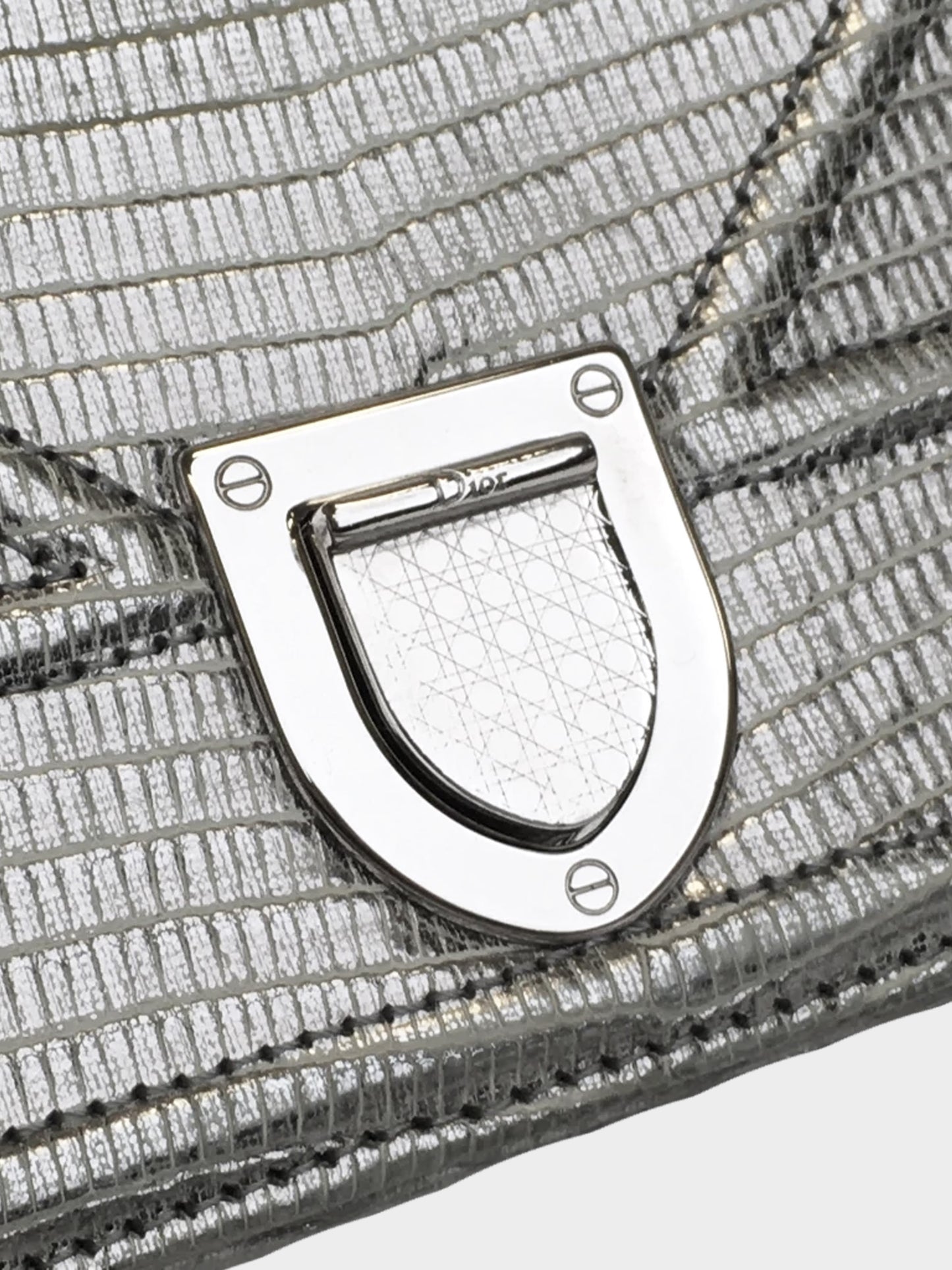 Christian Dior 2015 Metallic Silver Lizard Diorama Small Flap Bag