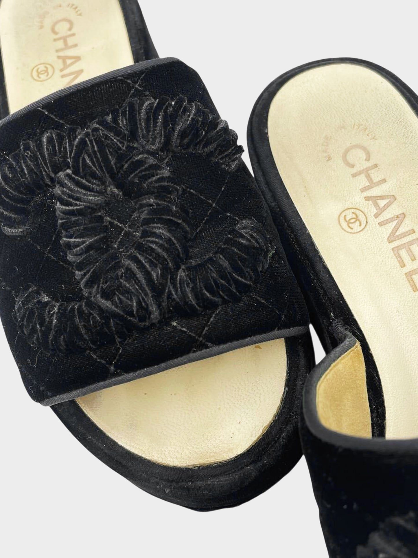 Chanel 2020s Black Velvet Wedge Mules