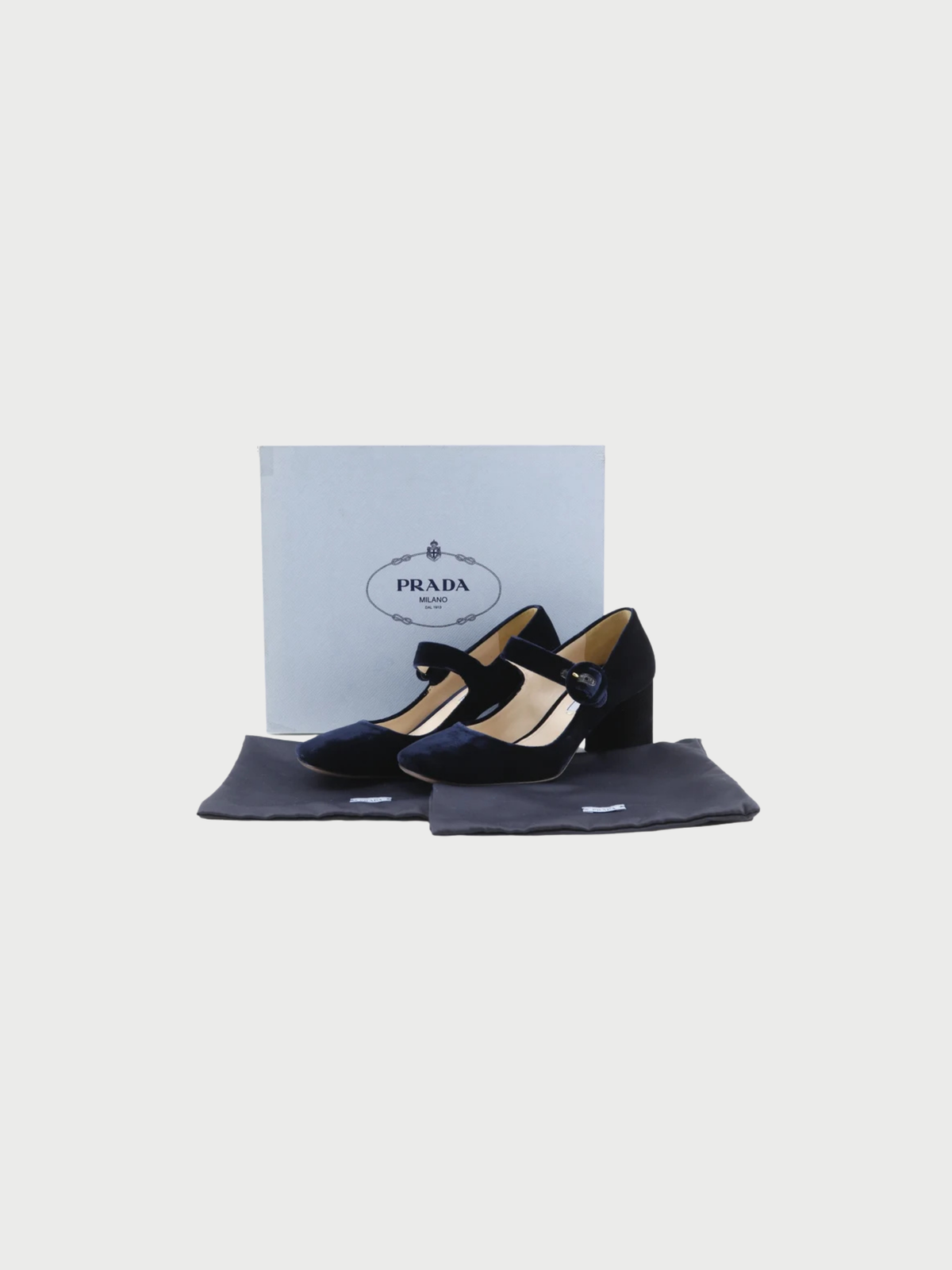 Prada 2000s Navy Velour Square-Toe Pumps