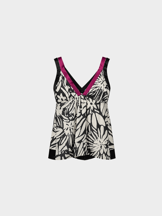 Etro 2000s White and Black Tie-Dye Silk-Satin Babydoll Tank