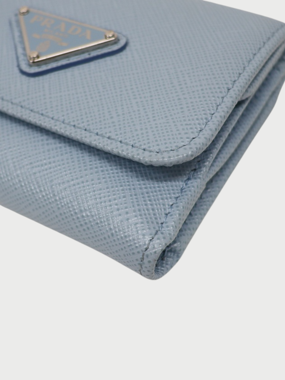 Prada 2020s Light Blue Saffiano Leather Triangle Logo Wallet