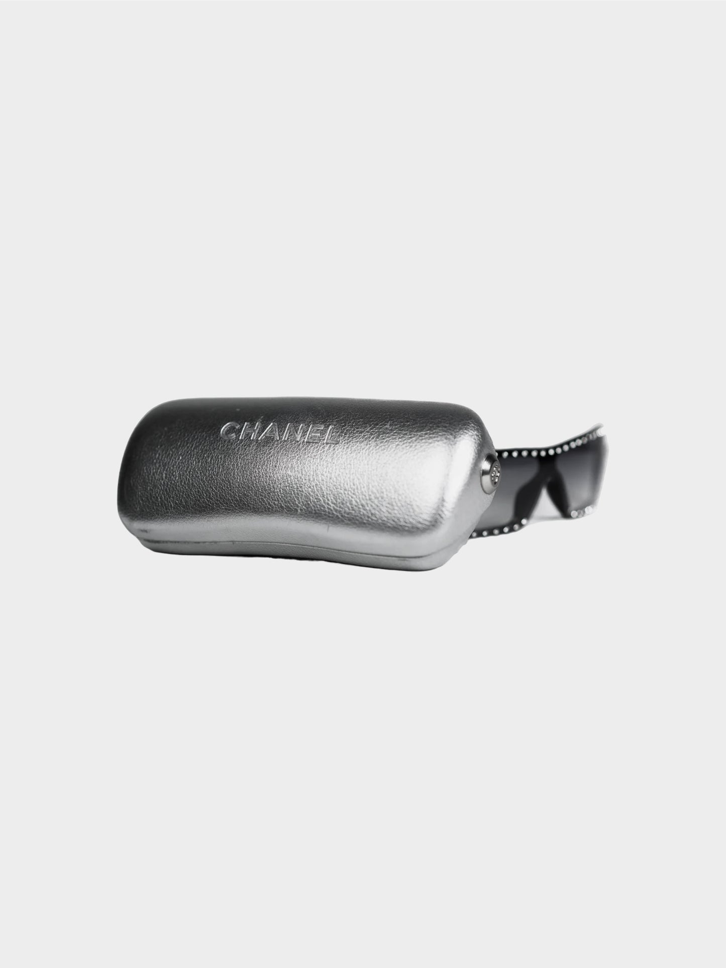 Chanel by Karl Lagerfeld 2000s Gradient Black Rectangular Rhinestone Studded Sunglasses