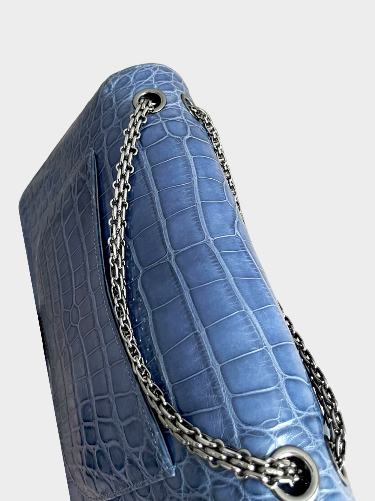 Chanel 2018 Denim Blue Reissue 2.55 Alligator Medium Classic Double Flap Bag