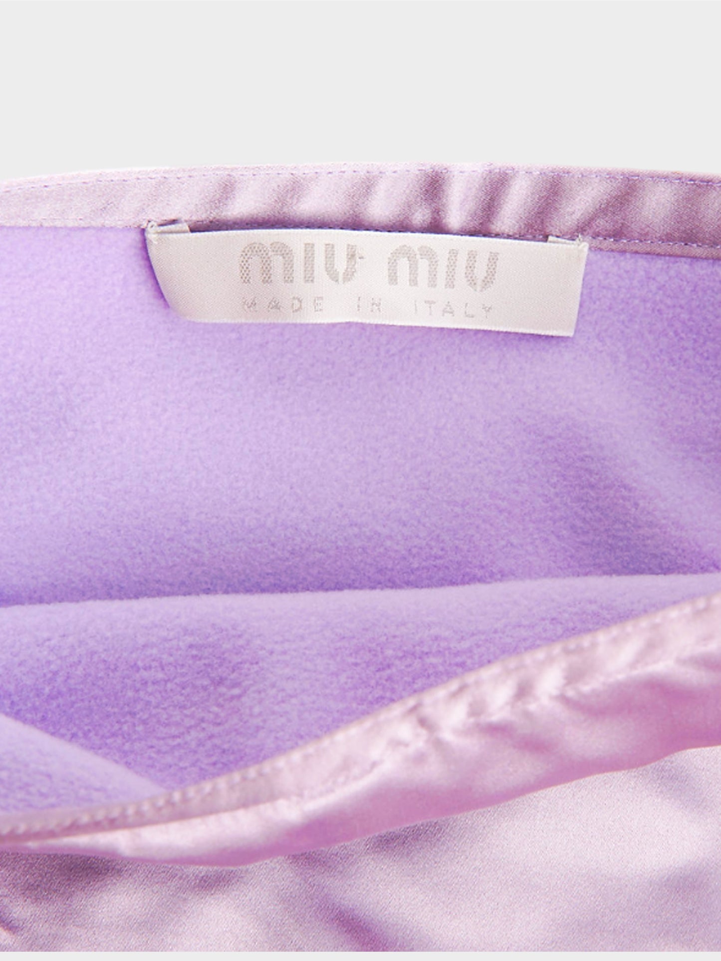 Miu Miu SS 1998 Lilac Satin Mini Skirt with Fleece Lining