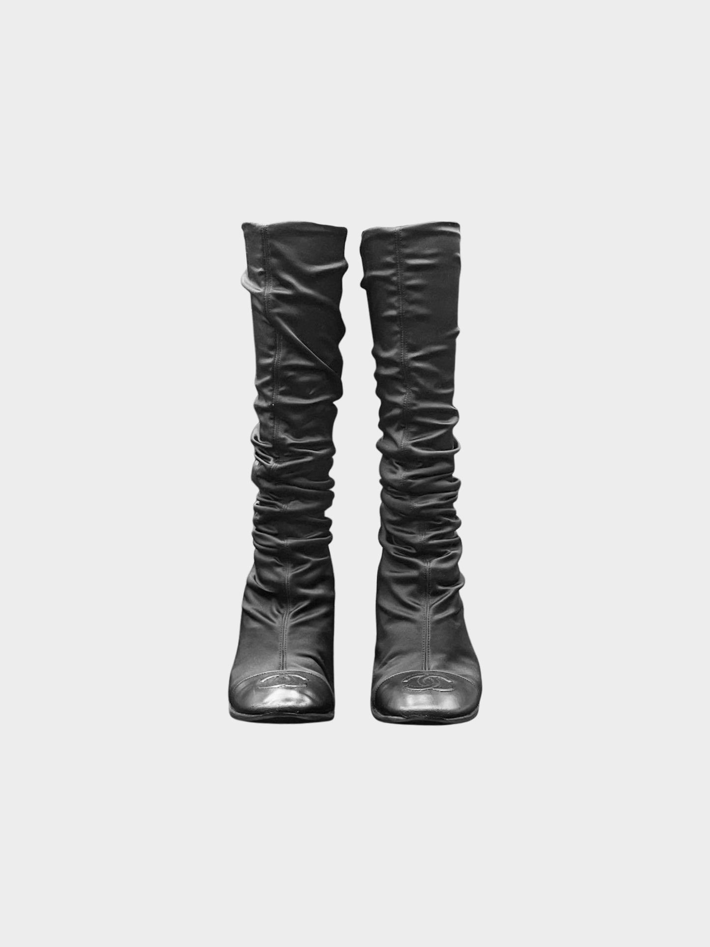 Chanel 2000s Black Shirred Long Boots