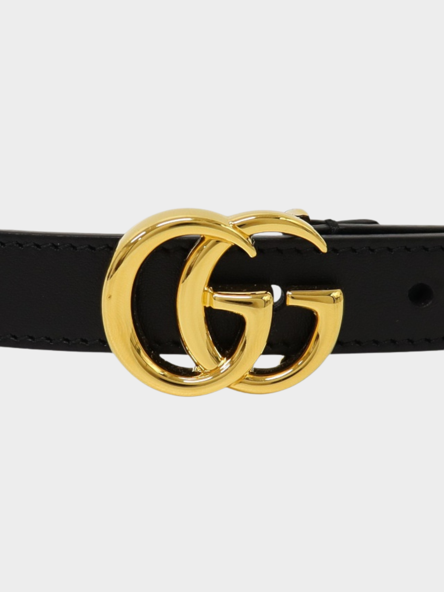 Gucci 2010s Black Leather Gold Double G Slim Belt