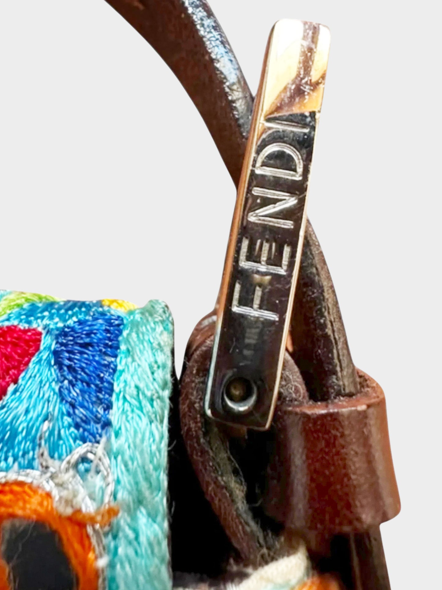 Fendi 1997 Rare Multicolor Specchietti Mirror and Pearl Embroidery Baguette Bag