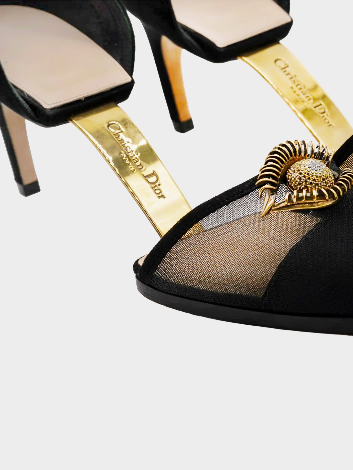 Christian Dior FW 2018 Black and Gold Surreal D Eye Motif Pointed Toe Pumps