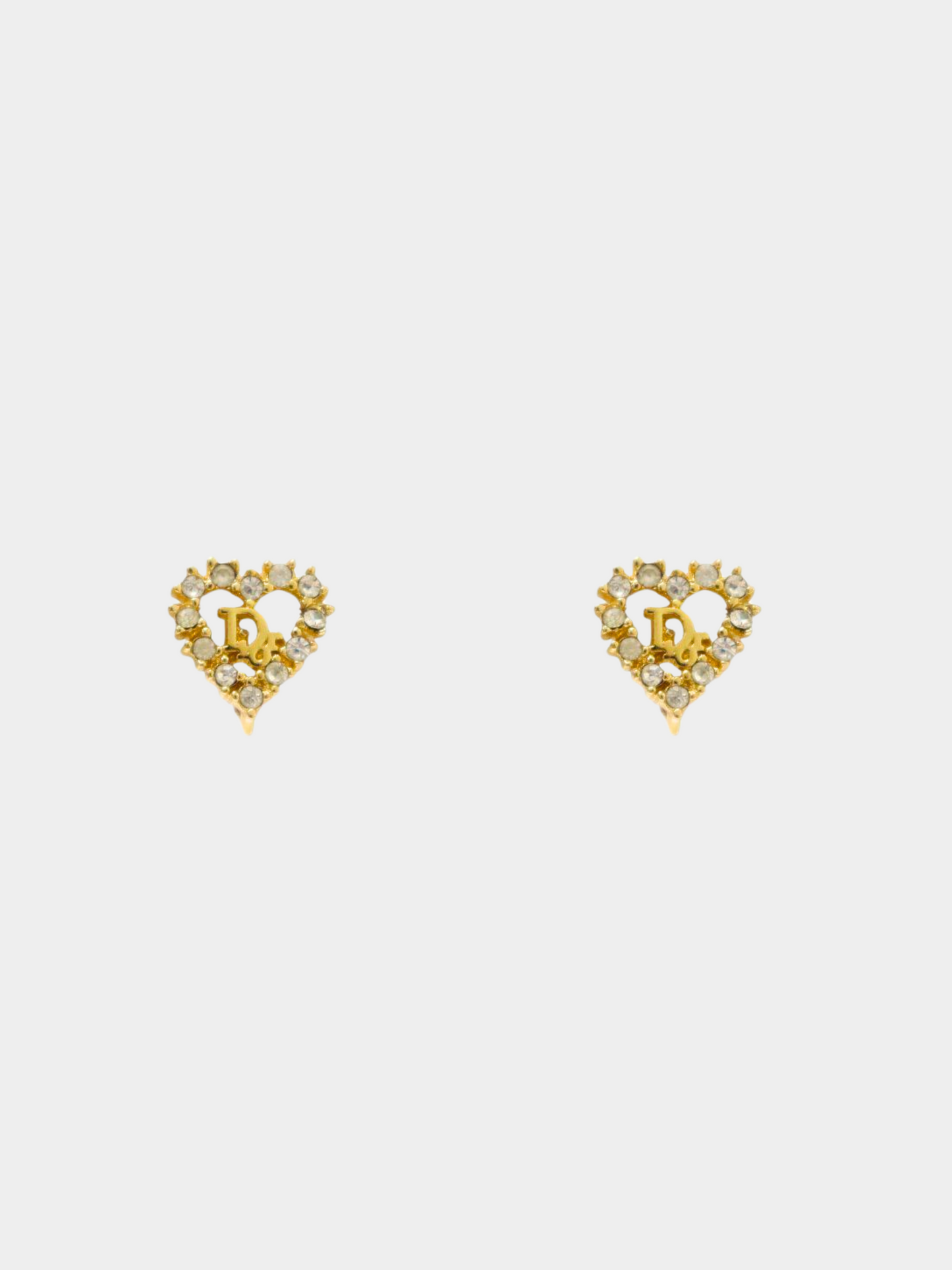 Christian Dior 2010s Gold Heart Rhinestone Clip-on Earrings
