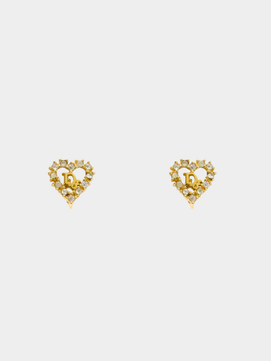 Christian Dior 2010s Gold Heart Rhinestone Clip-on Earrings