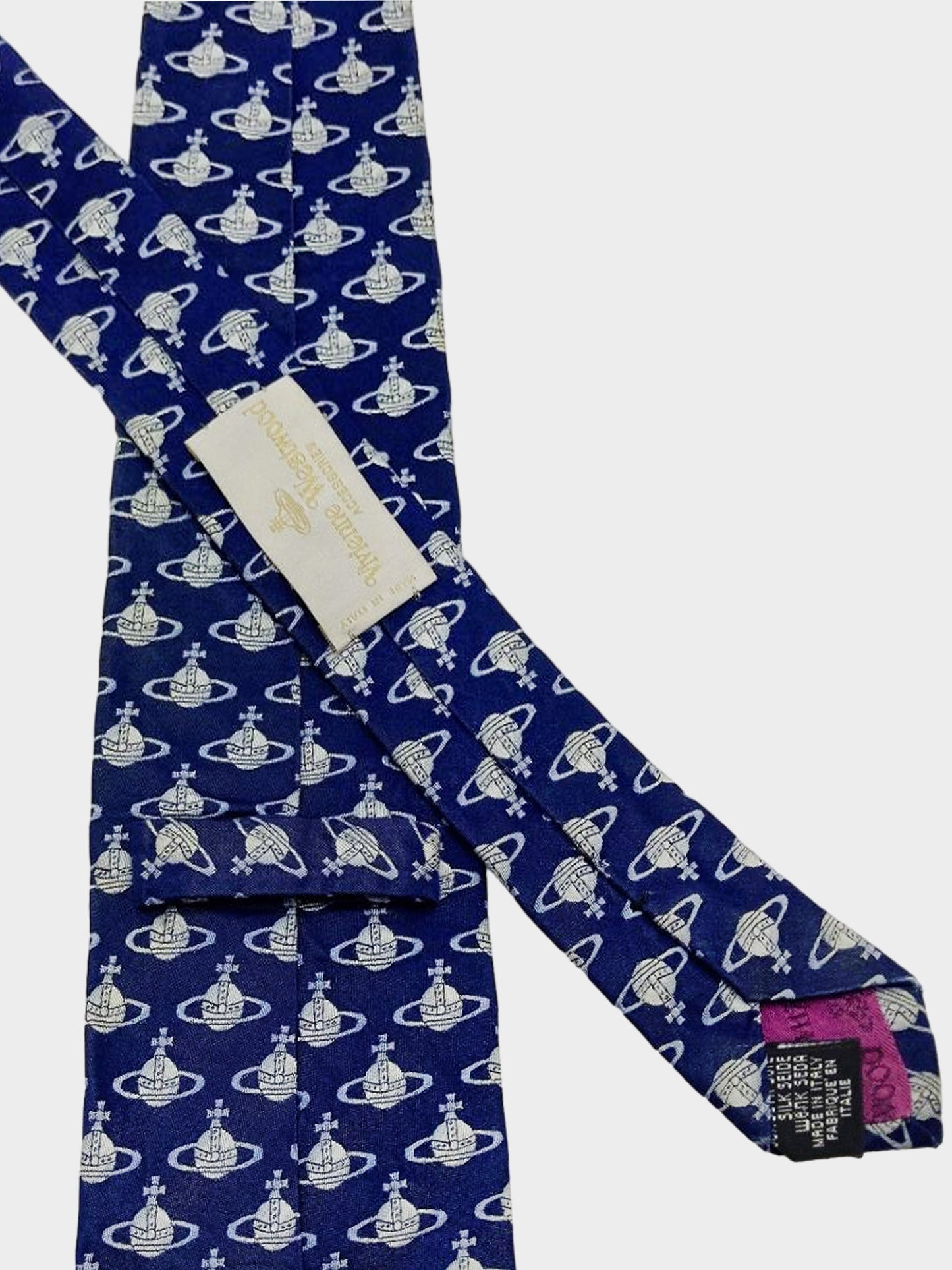Vivienne Westwood 2000s Navy Blue All-over Orb Pattern Print Necktie